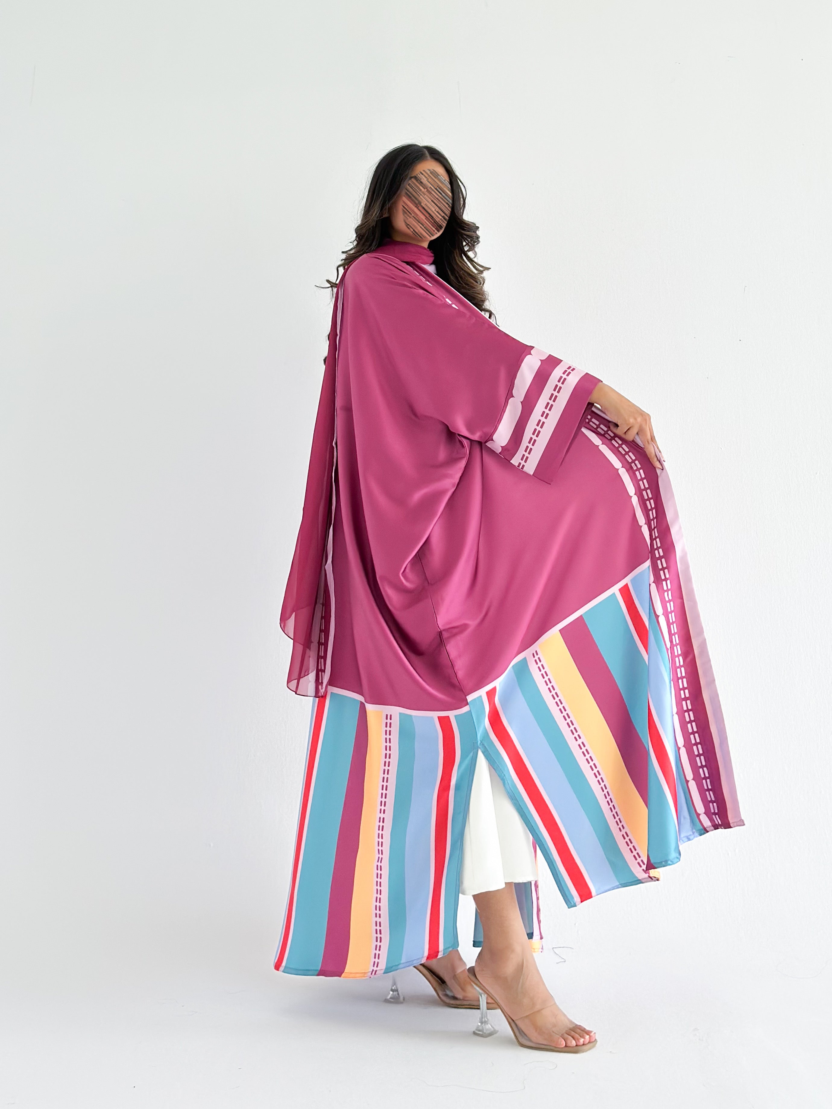 MWT1201 - عباية مخطط ملون |Colorful striped abaya