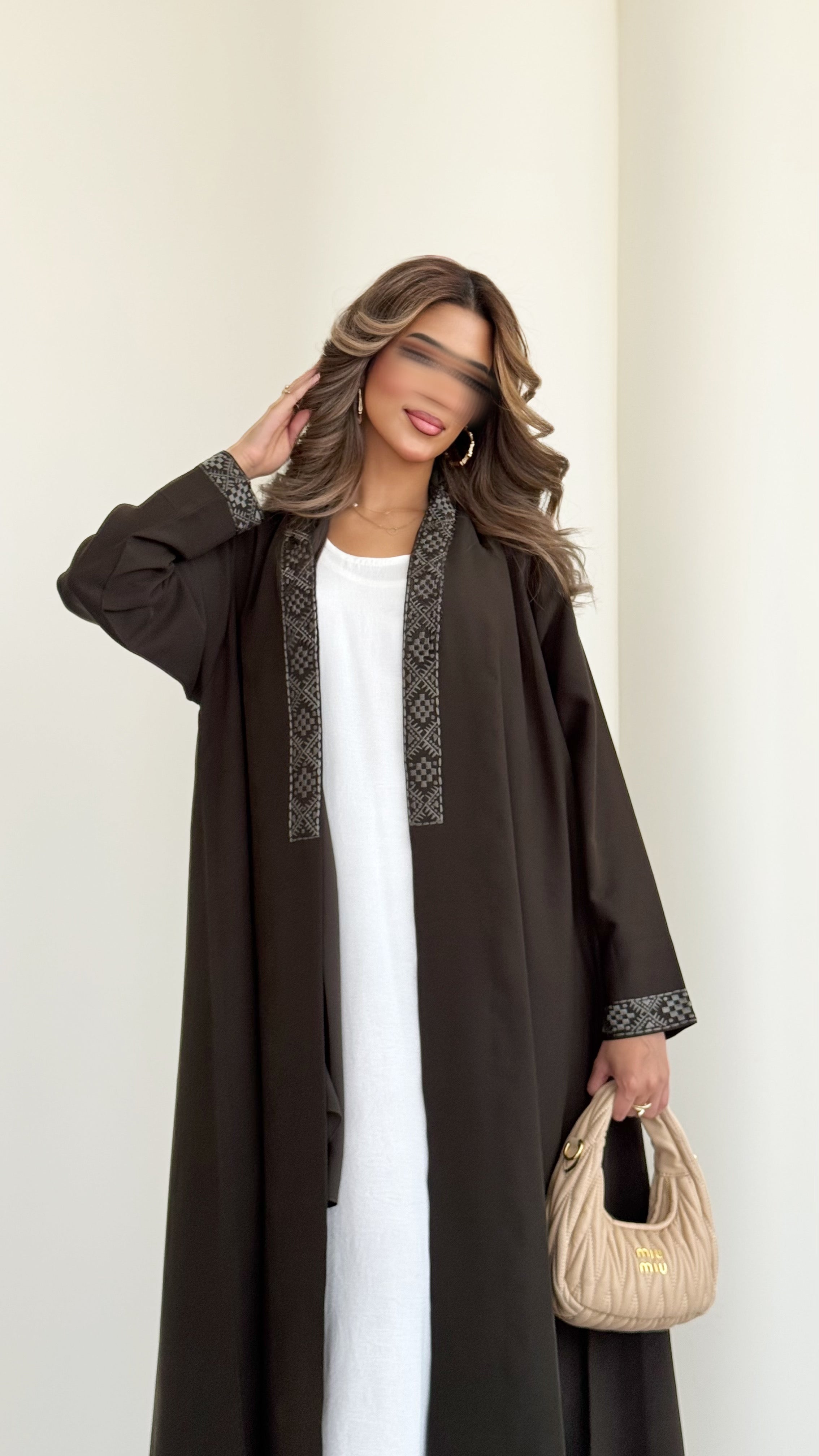 MWT348 - عباية زيتي مع تطريز - Aya