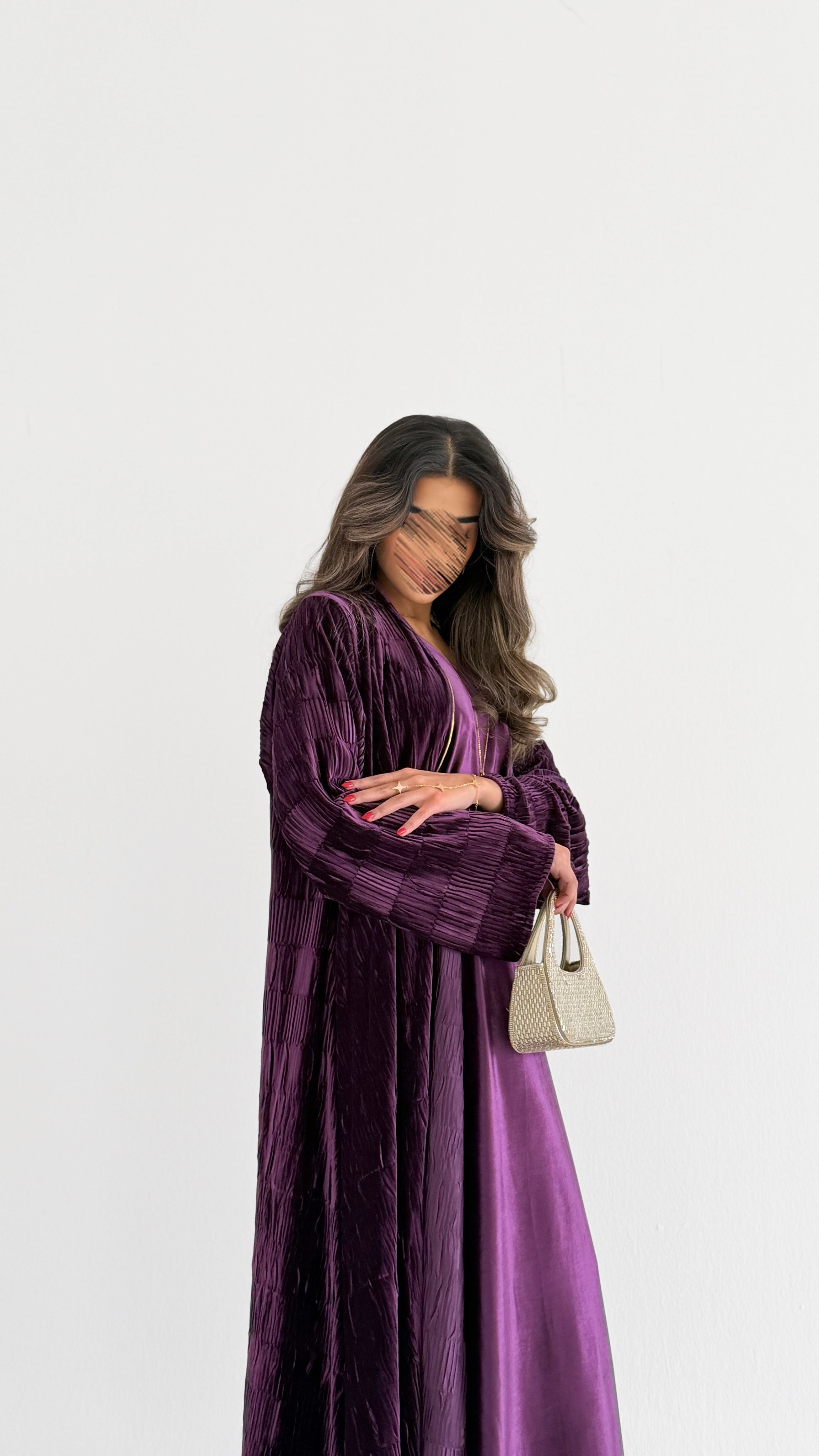 MWJ016 - جلابية شامواه مكسر بقطعتين فستان داخلي وقطعة من فوق - Aya