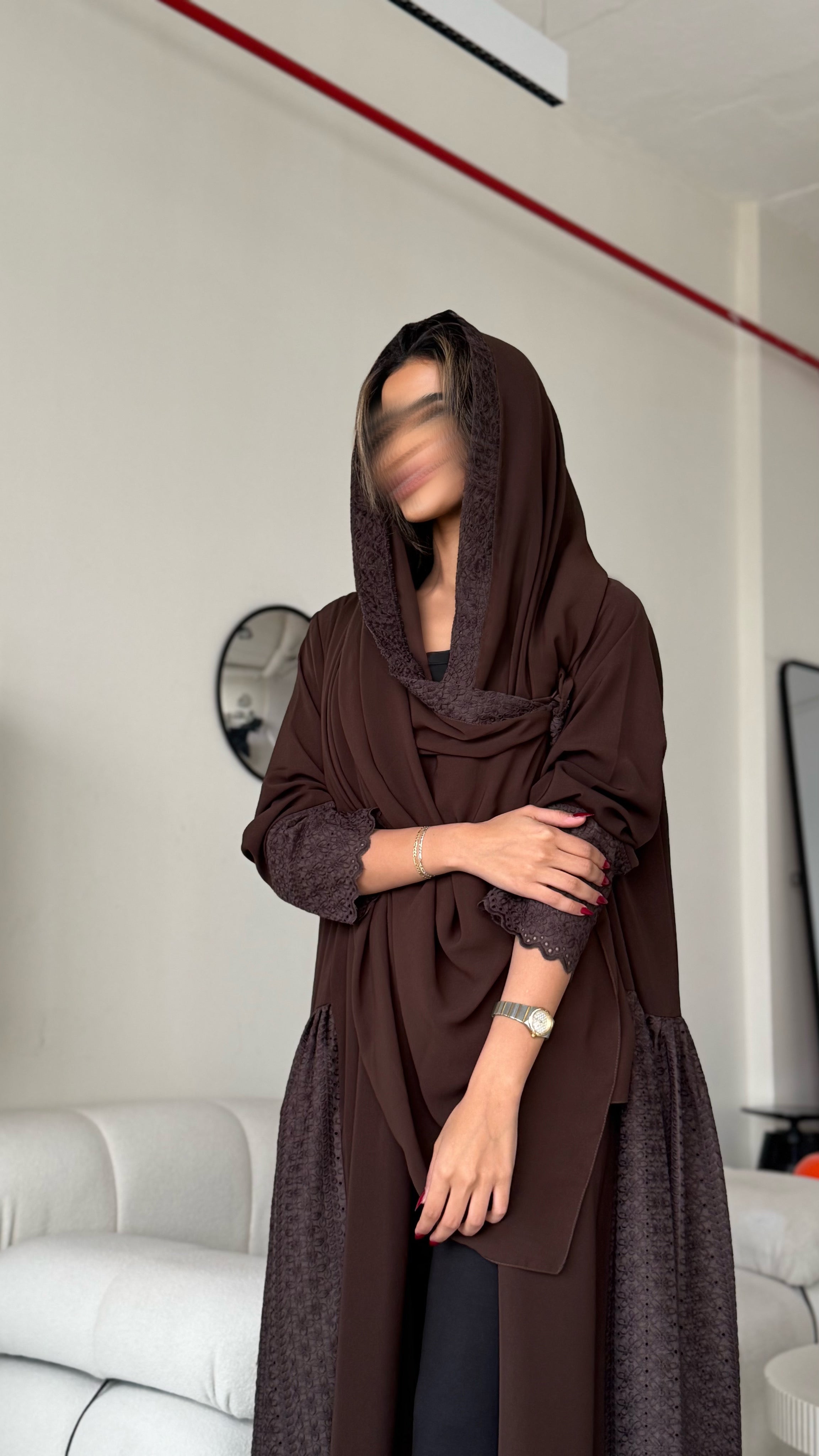 MWT313 - عباية بني مع تدخيلة ركامه - Aya