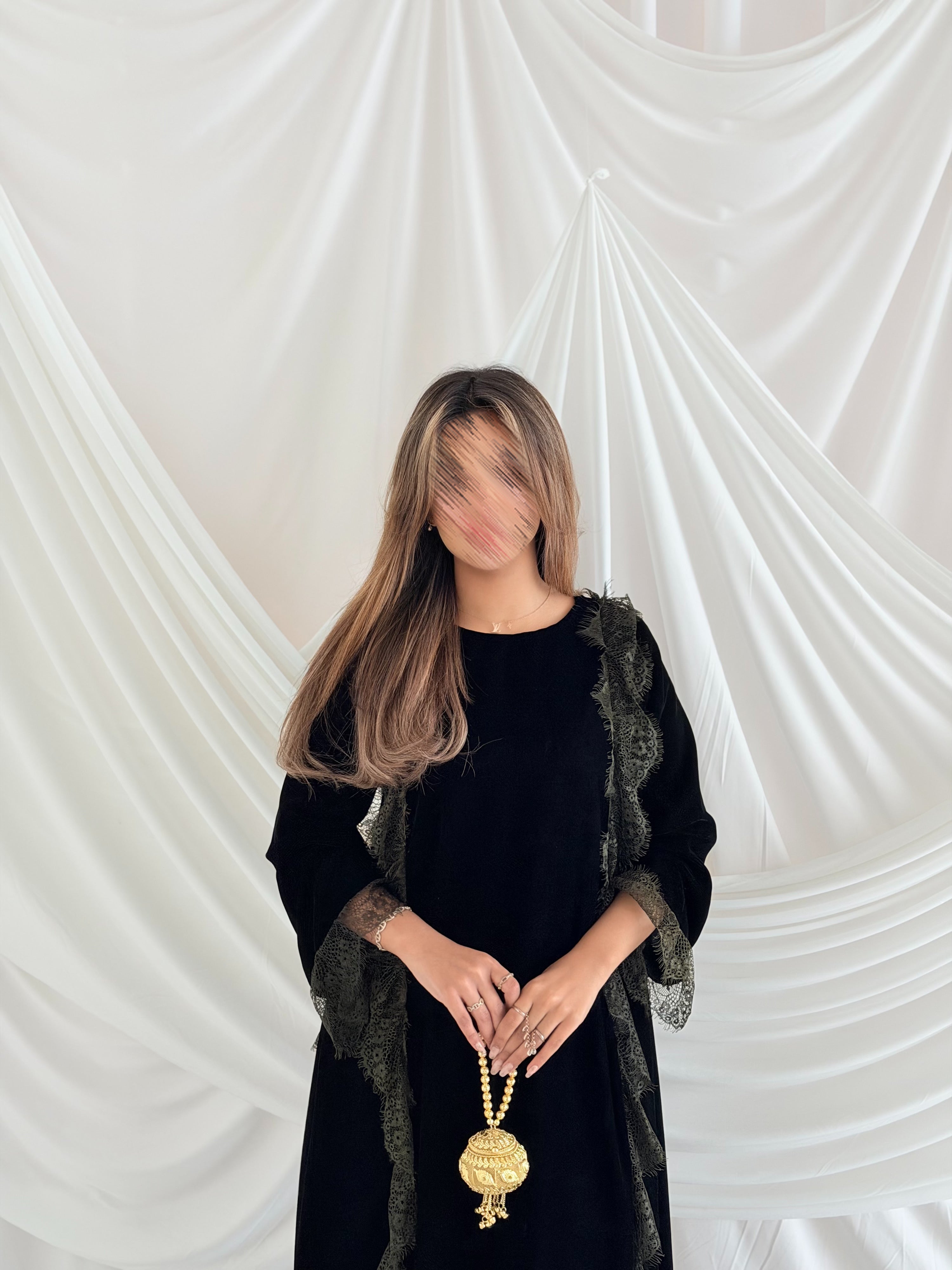 MWJ029 - جلابية مخمل اسود كلفة زيتي - Aya