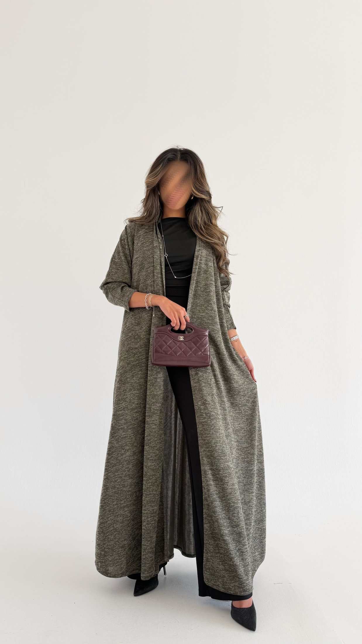 MWT590 - Stretch abaya in olive | عباية ستريتش زيتي - Aya