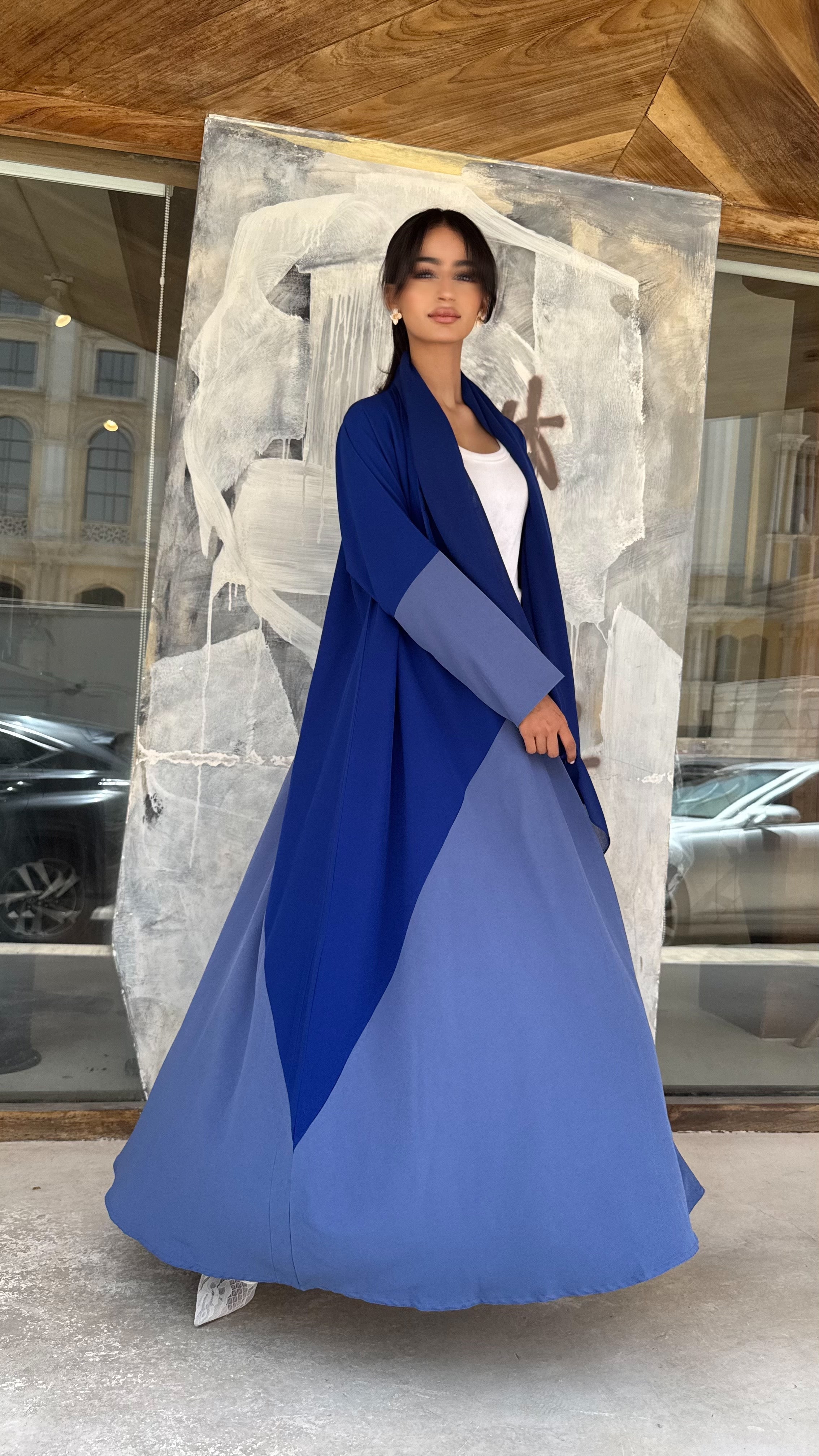 MWT41 -عباية كريب ازرق كلوش - Aya