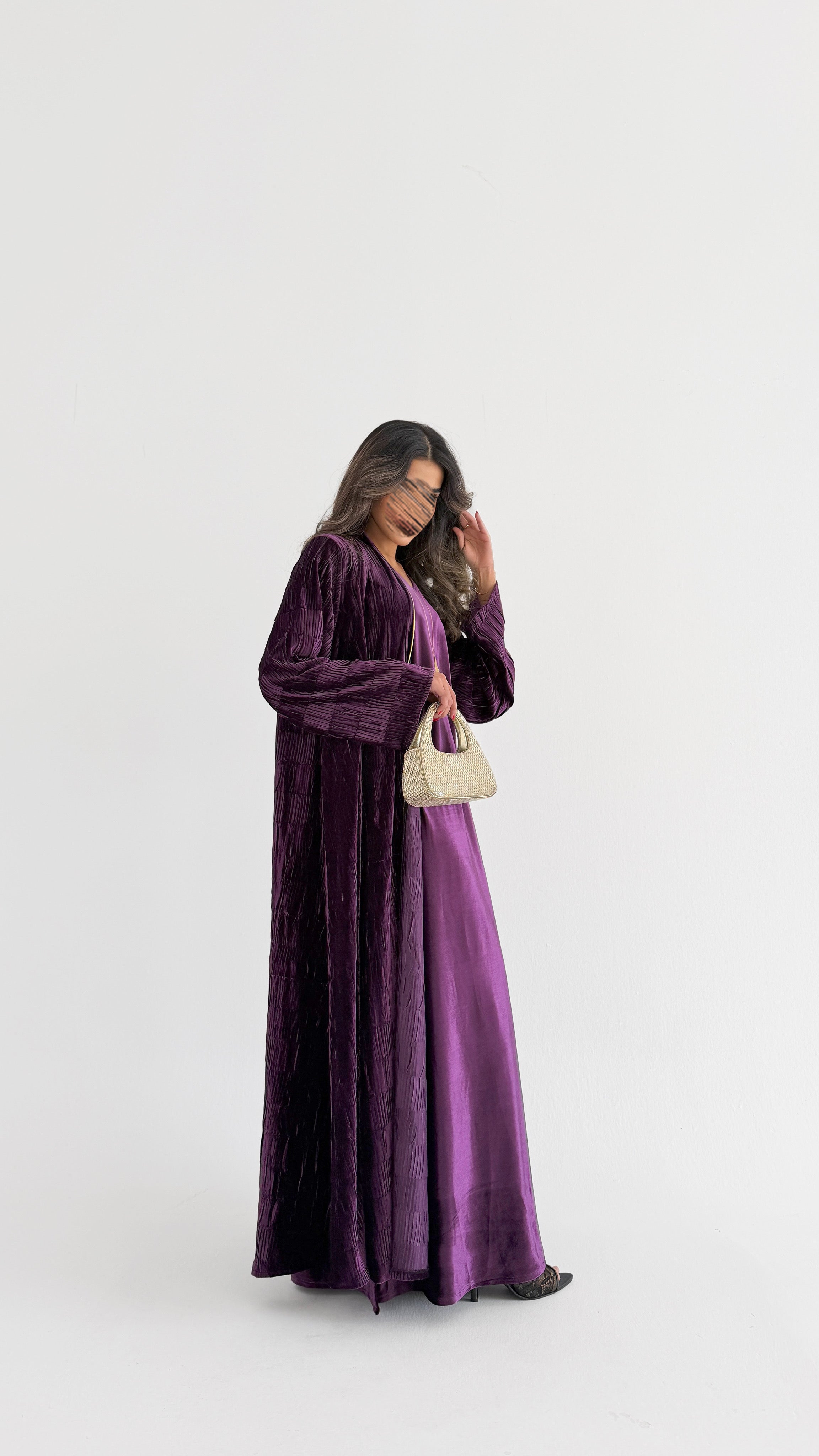 MWJ016 - جلابية شامواه مكسر بقطعتين فستان داخلي وقطعة من فوق - Aya