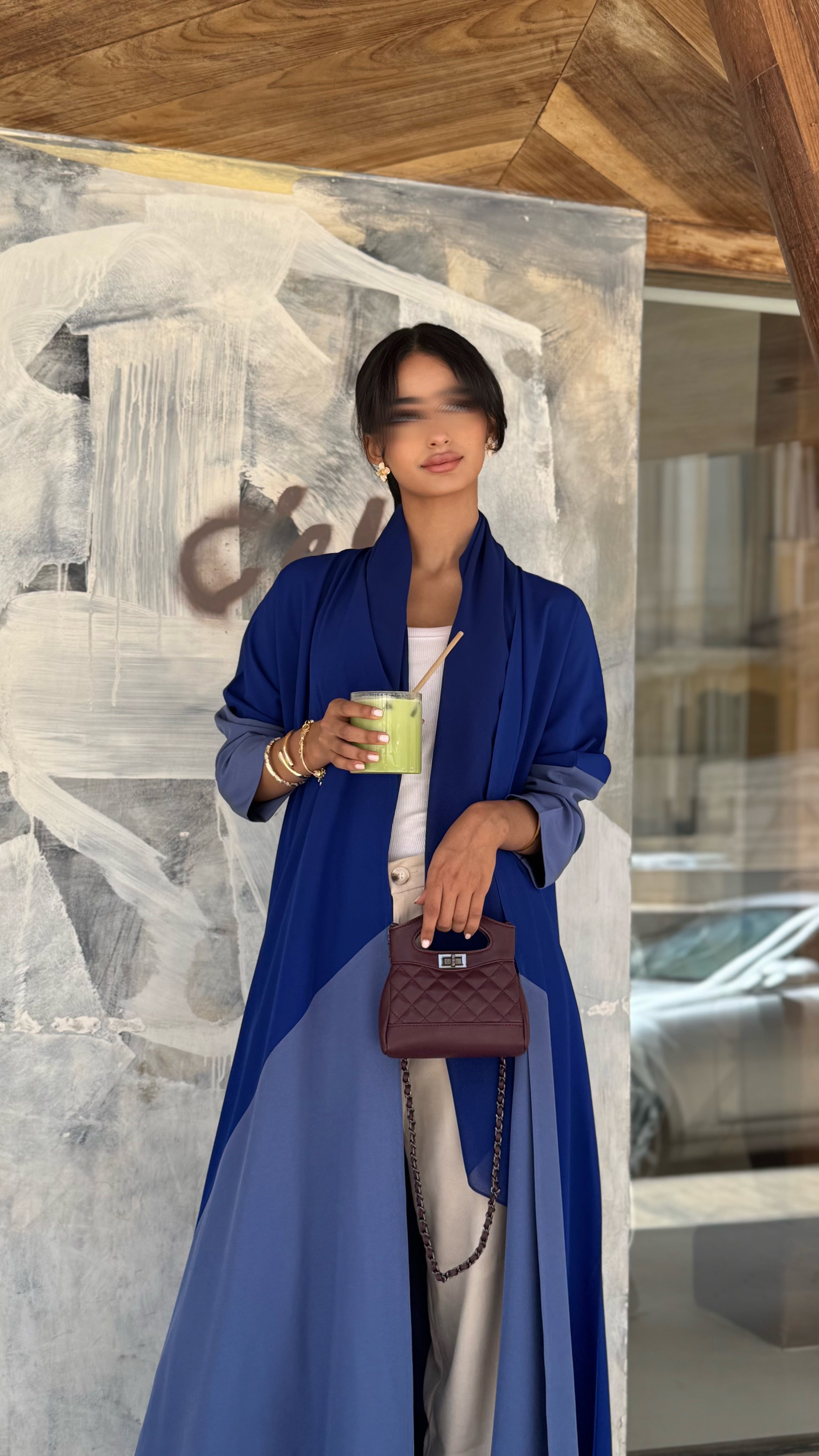 MWT41 -عباية كريب ازرق كلوش - Aya