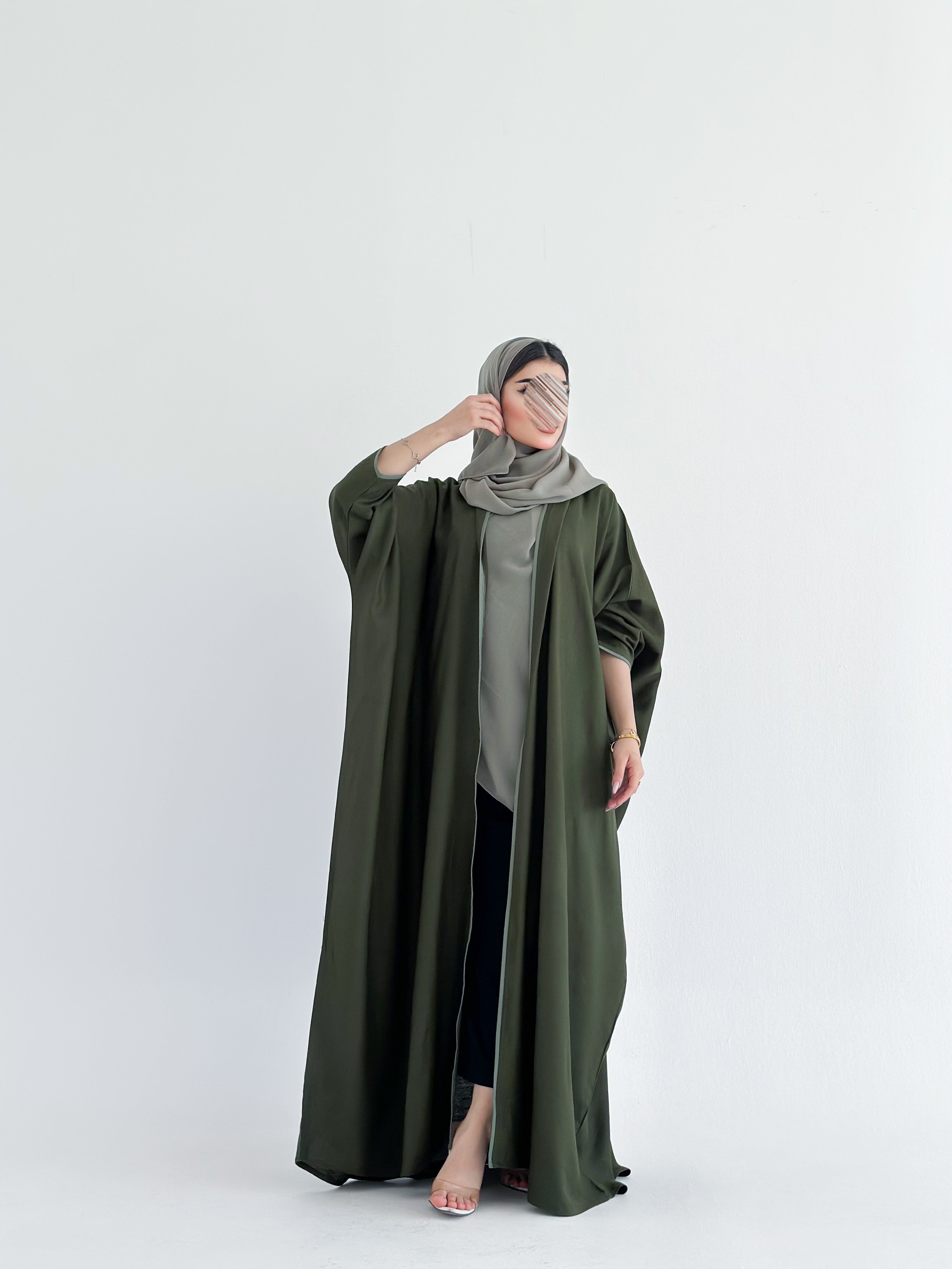 MWT2002 - عبايه لنن اخضر فاتح نص بشت - Aya