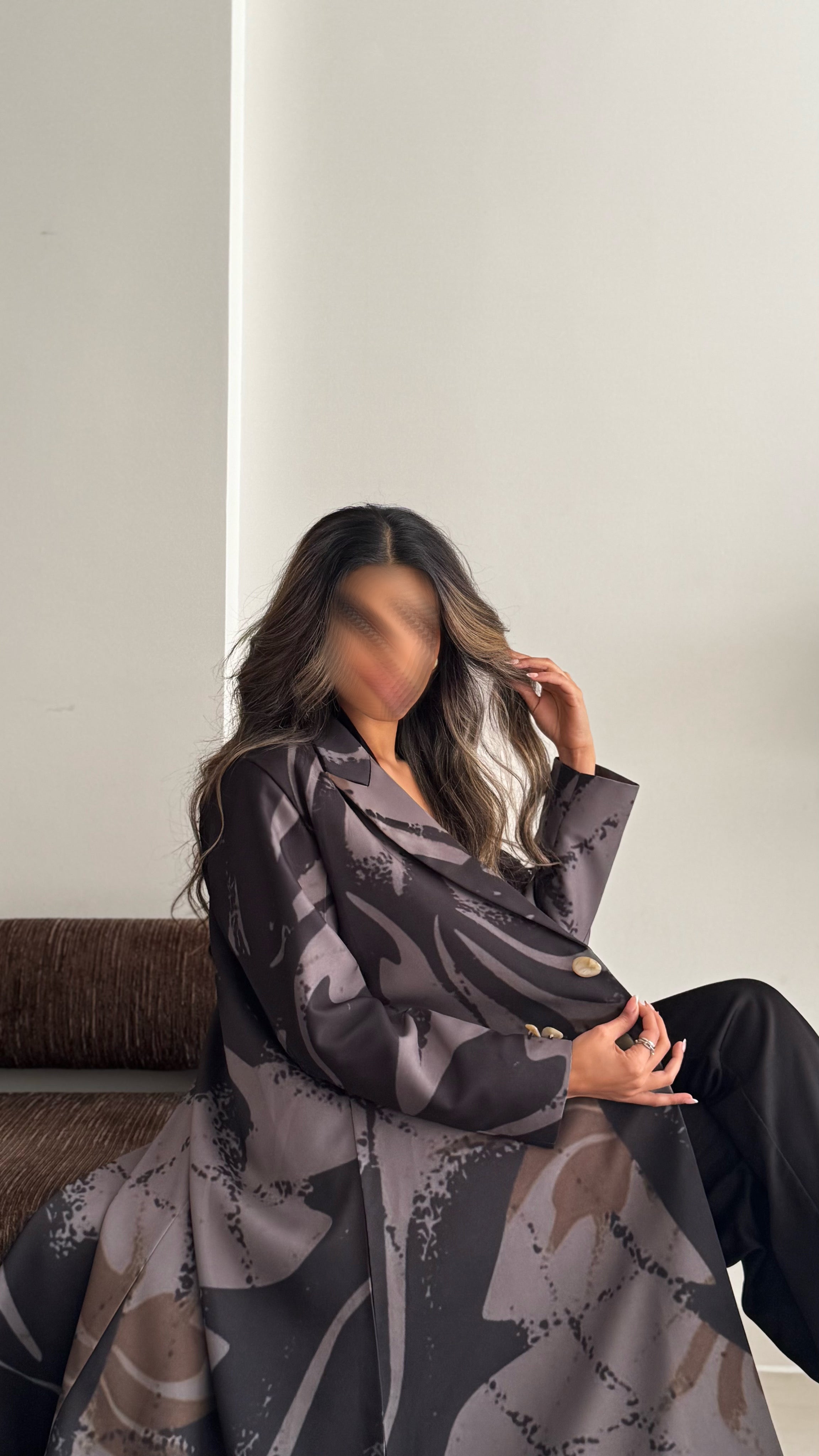 MWT841 - عباية بليزر طباعة | Printed Blazer Abaya - Aya