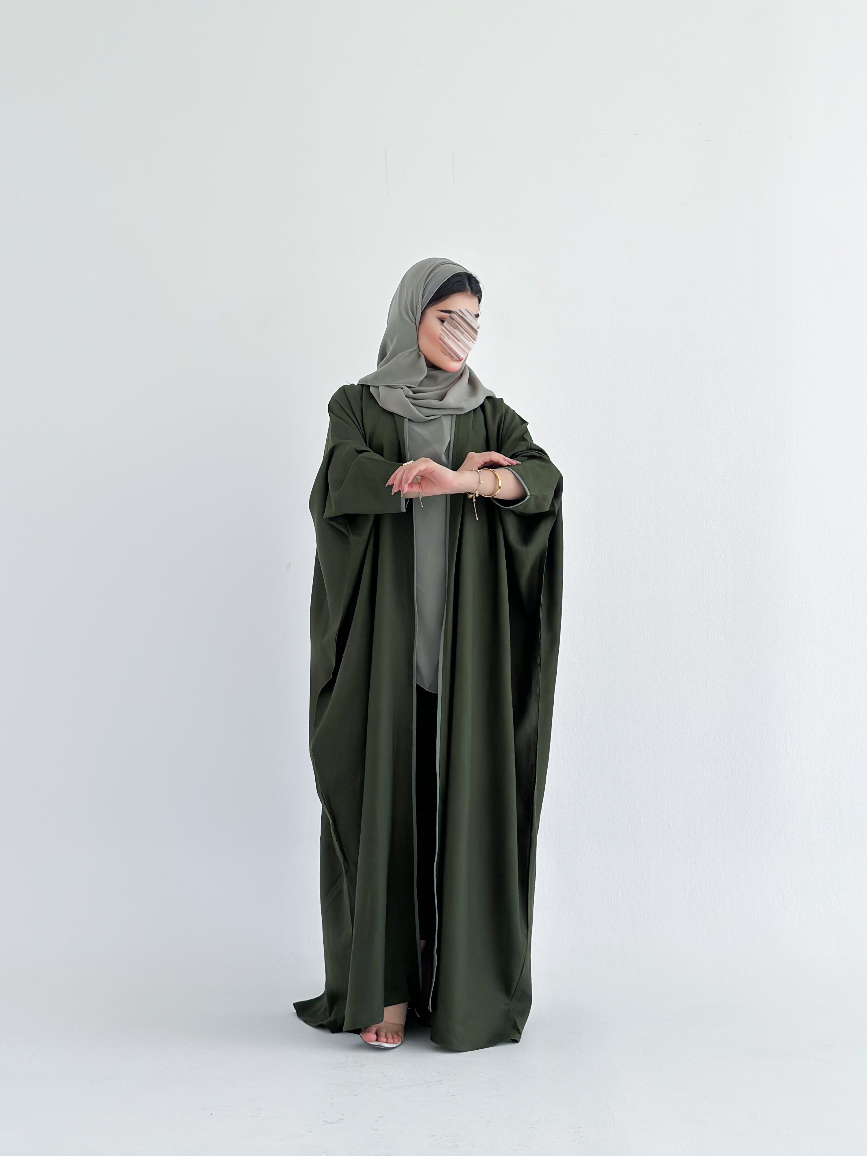 MWT2002 - عبايه لنن اخضر فاتح نص بشت - Aya