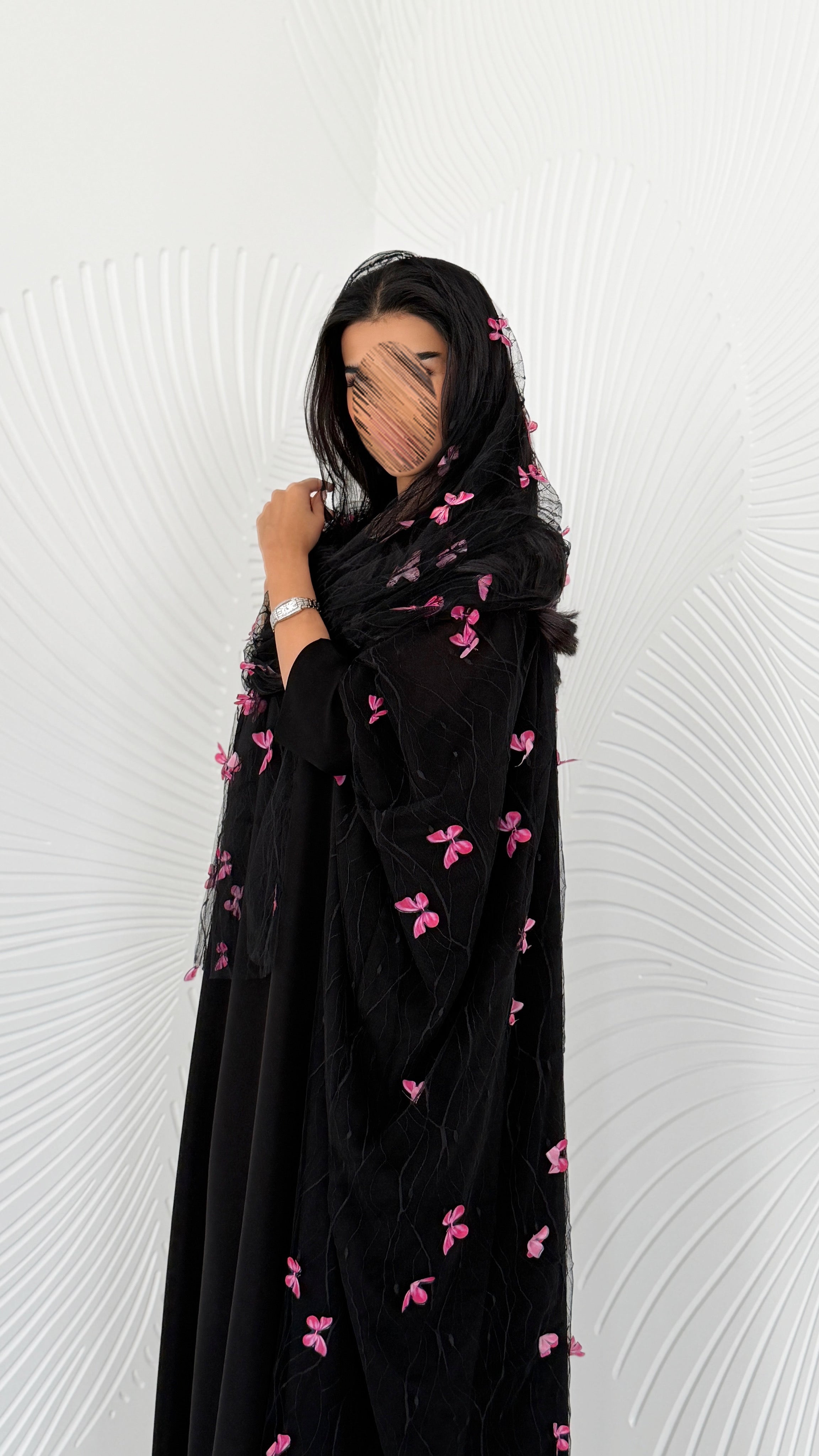 MW2176 - عبايه شيفون بطباعه حصريه نص كلوش - Aya