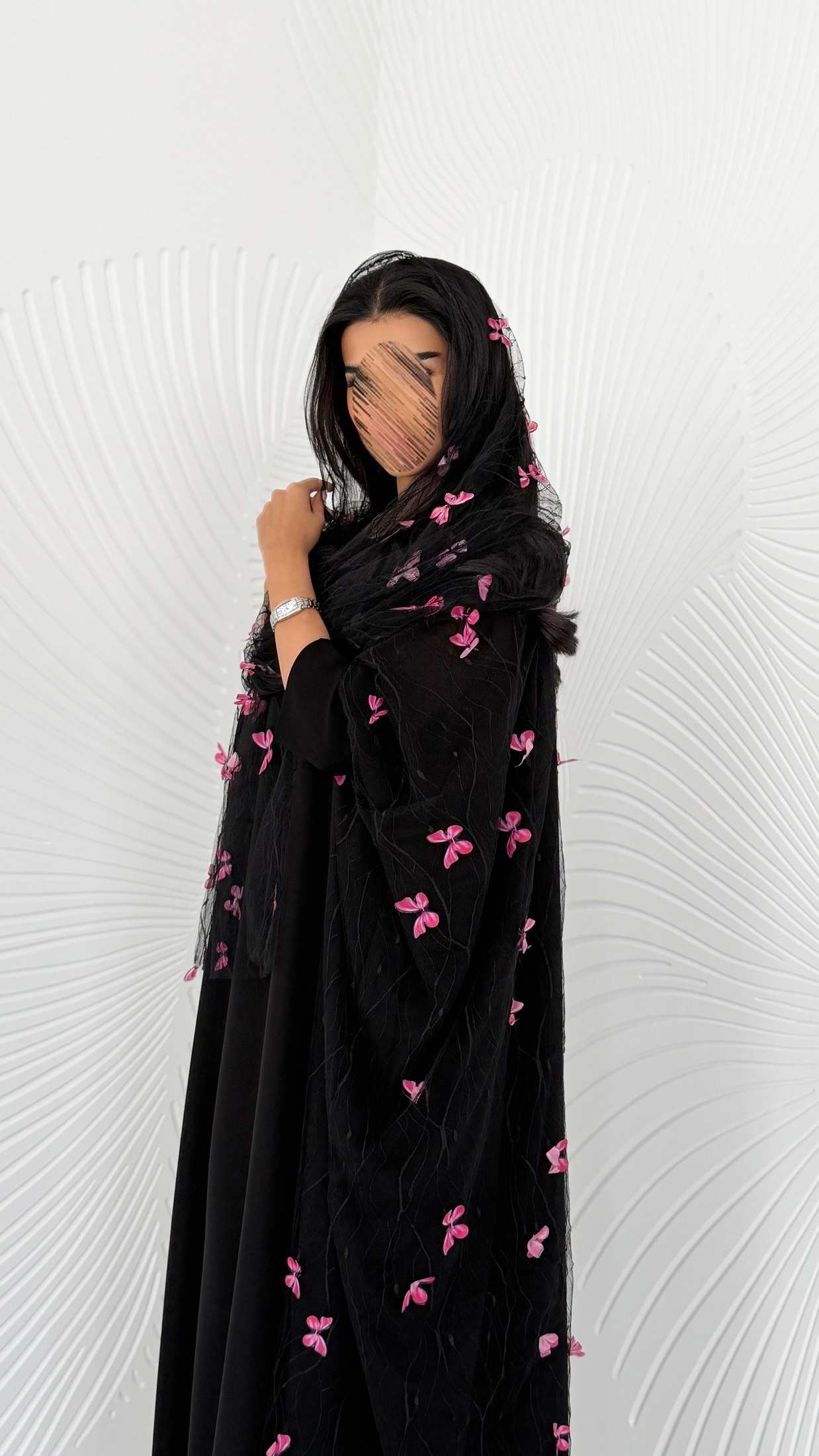 MW2176 - عبايه شيفون بطباعه حصريه نص كلوش - Aya
