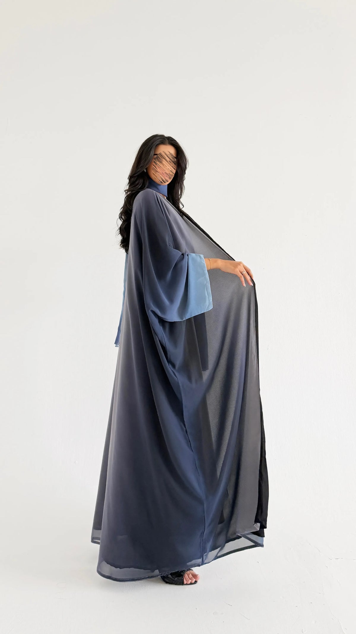 MWT5153 - عبايه شيفون مبطن كحلي اومبريه - Aya