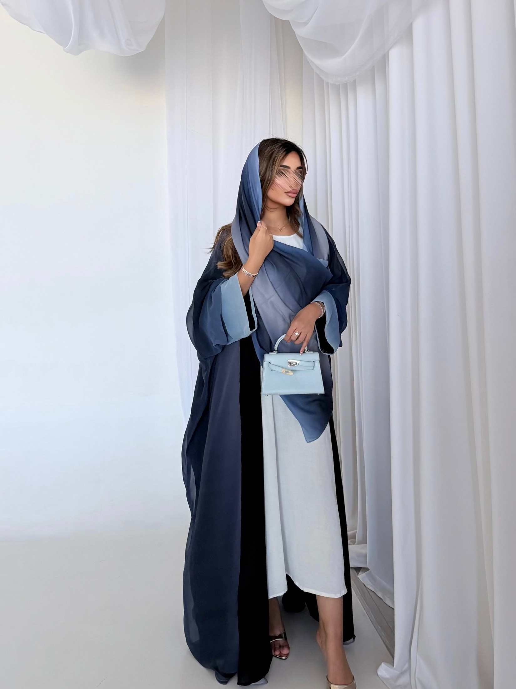 MWT5153 - عبايه شيفون مبطن كحلي اومبريه - Aya