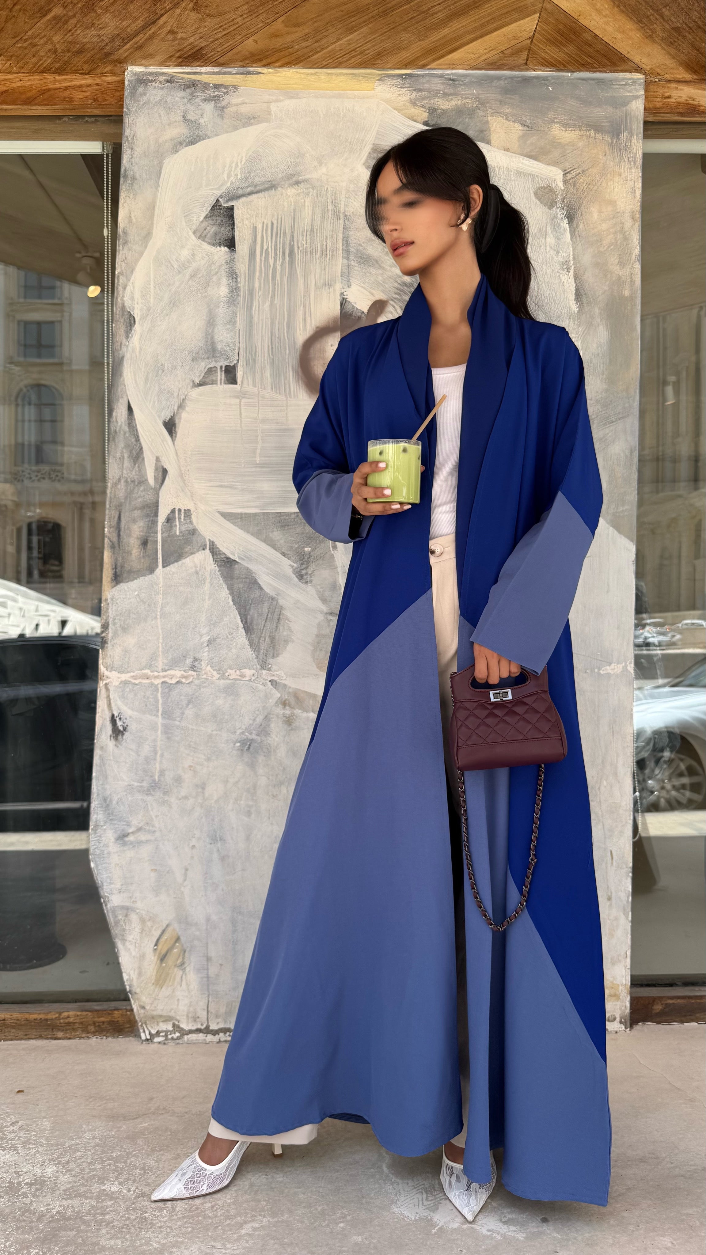 MWT41 -عباية كريب ازرق كلوش - Aya