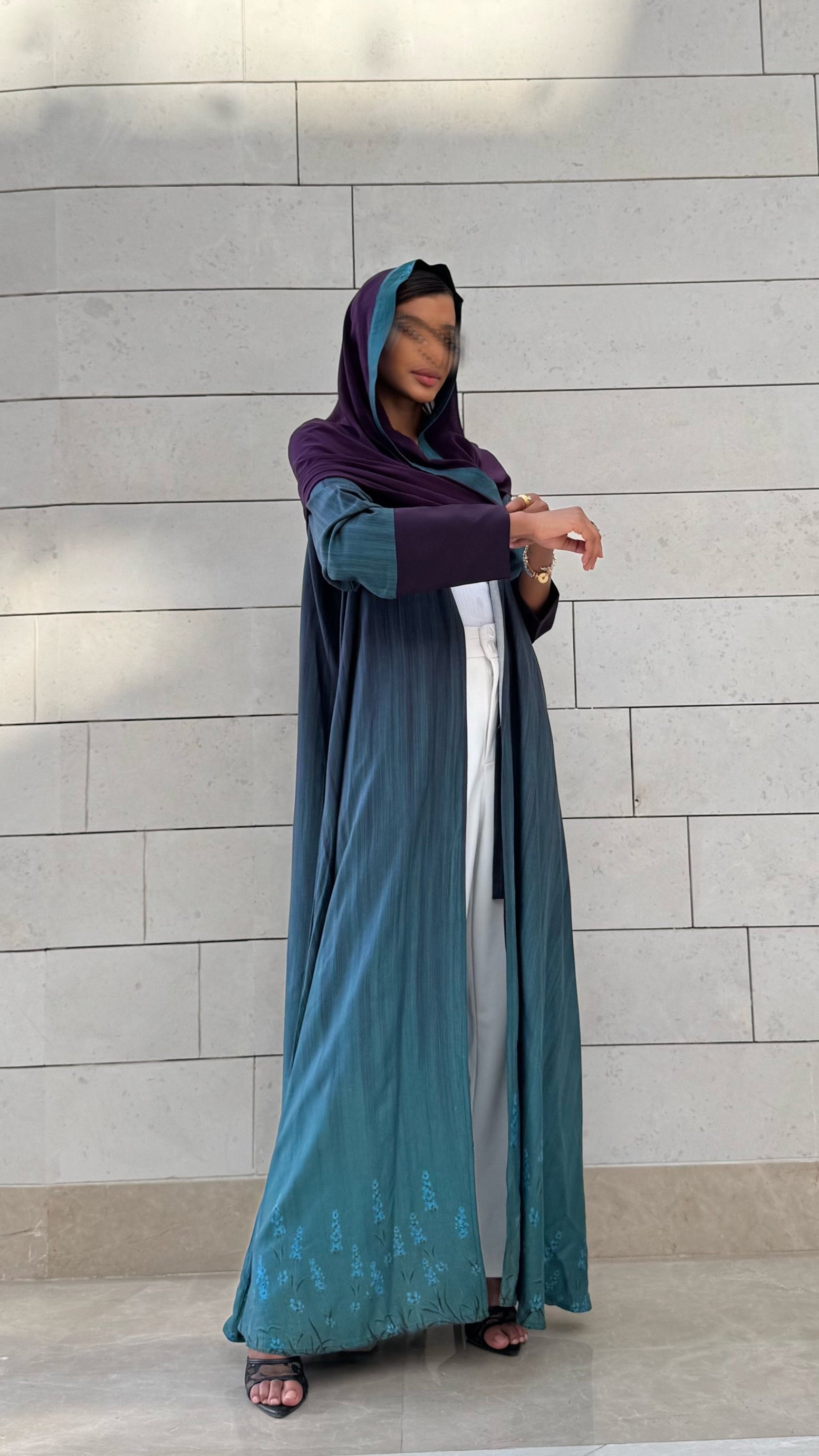 MWT306 - عباية فسكوز مشجر اخضر | Green Viscose - Aya