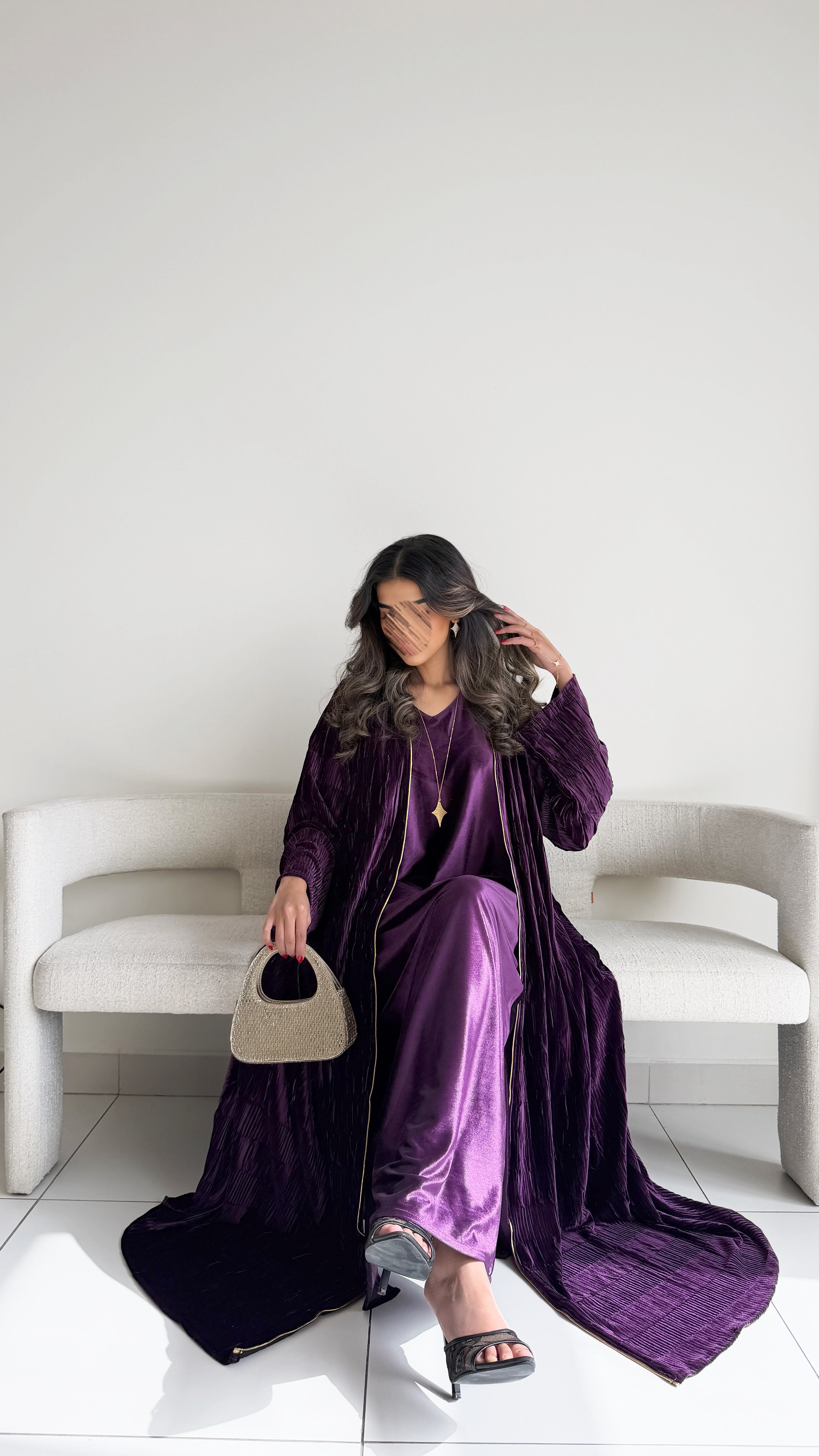 MWJ016 - جلابية شامواه مكسر بقطعتين فستان داخلي وقطعة من فوق - Aya