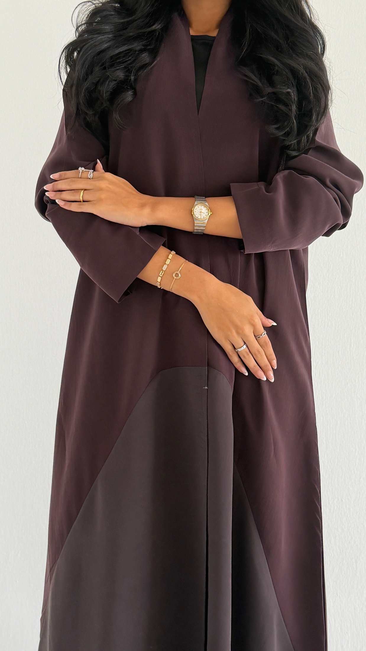 MWT2108 - عباية كريب مغسول مدموجة لونين