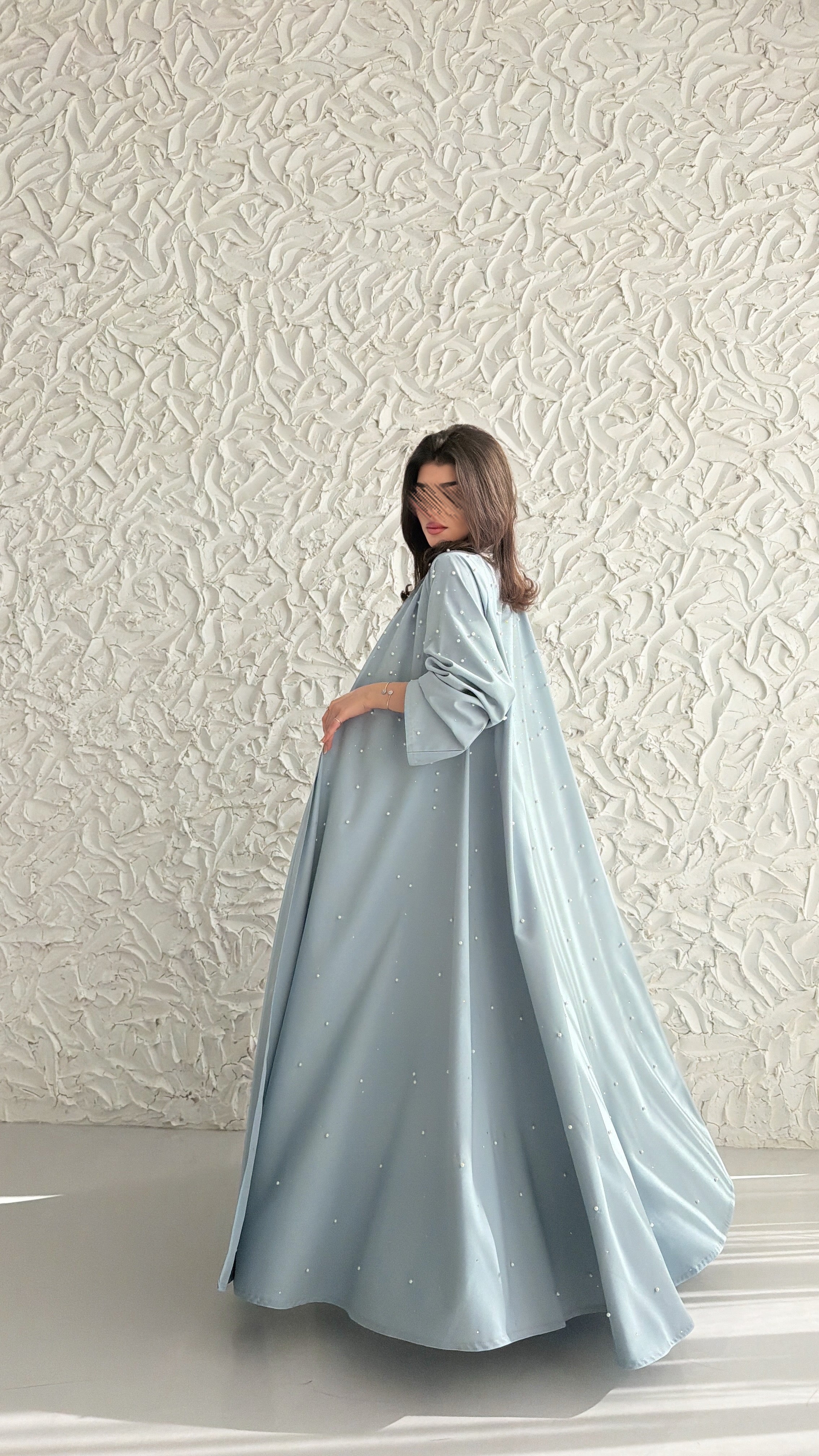 MW2065 - عبايه كريب دبل كلوش مع اضافة اللولو - Aya