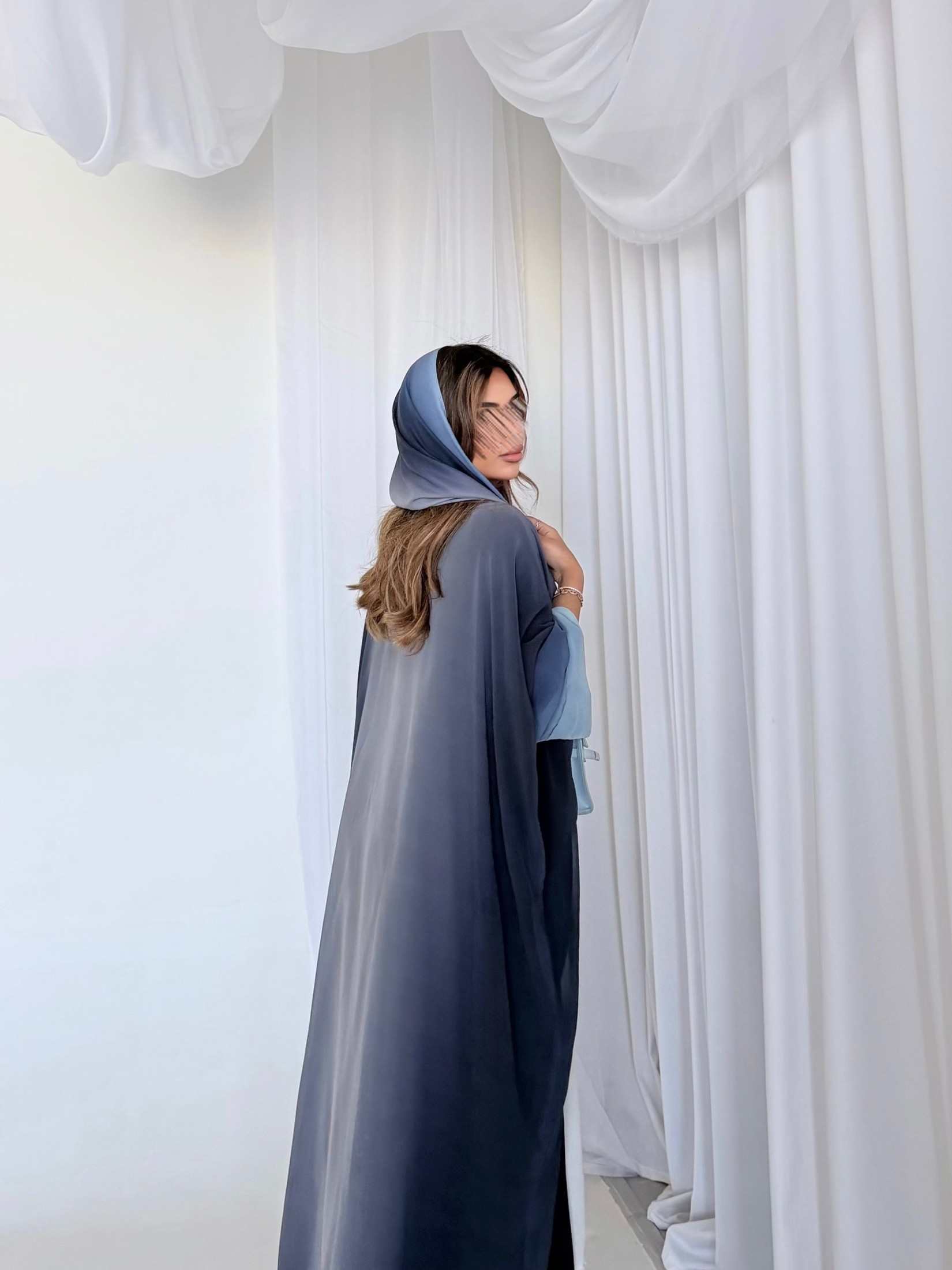 MWT5153 - عبايه شيفون مبطن كحلي اومبريه - Aya