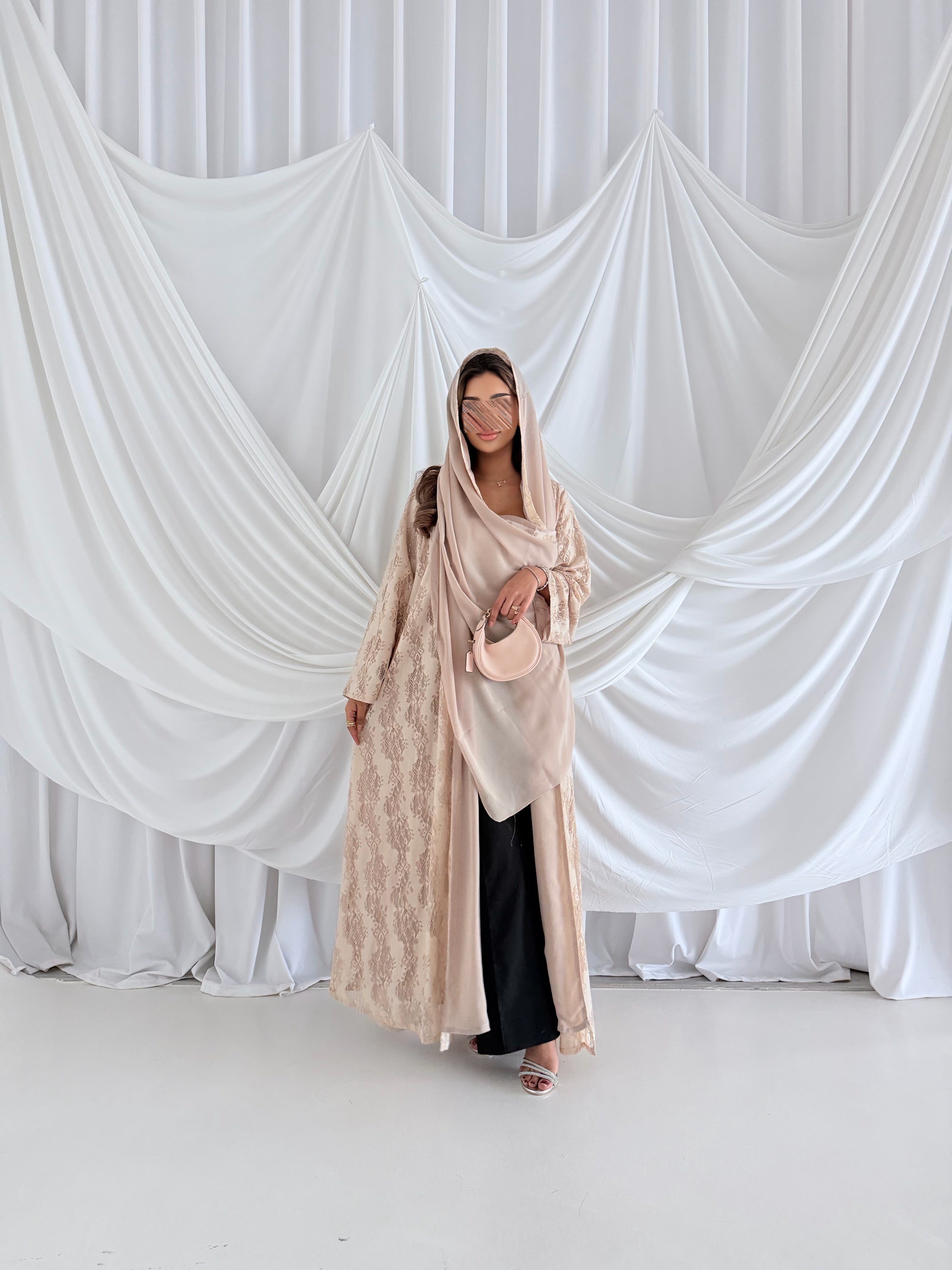 MWT5056 - قماش بيج دانتيل مبطن كامل قصة كلوش - Aya