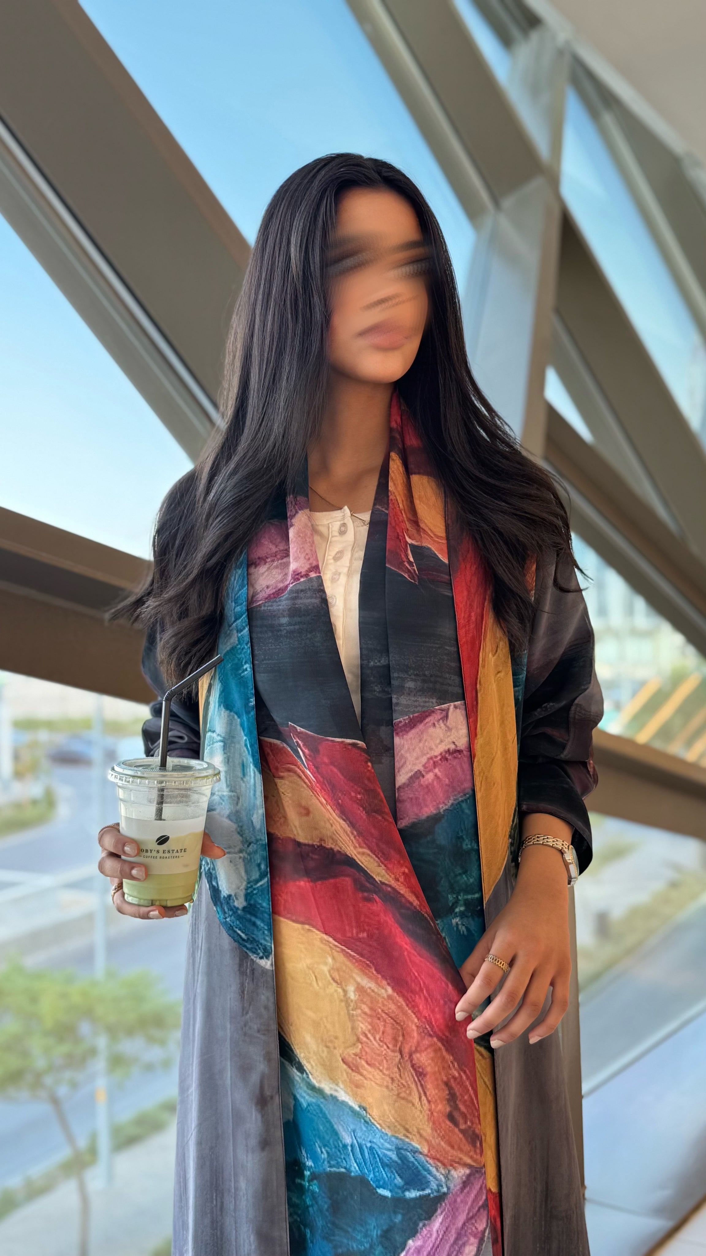 MW1561 - عباية شيفون مورد | Chiffon flowered abaya - Aya