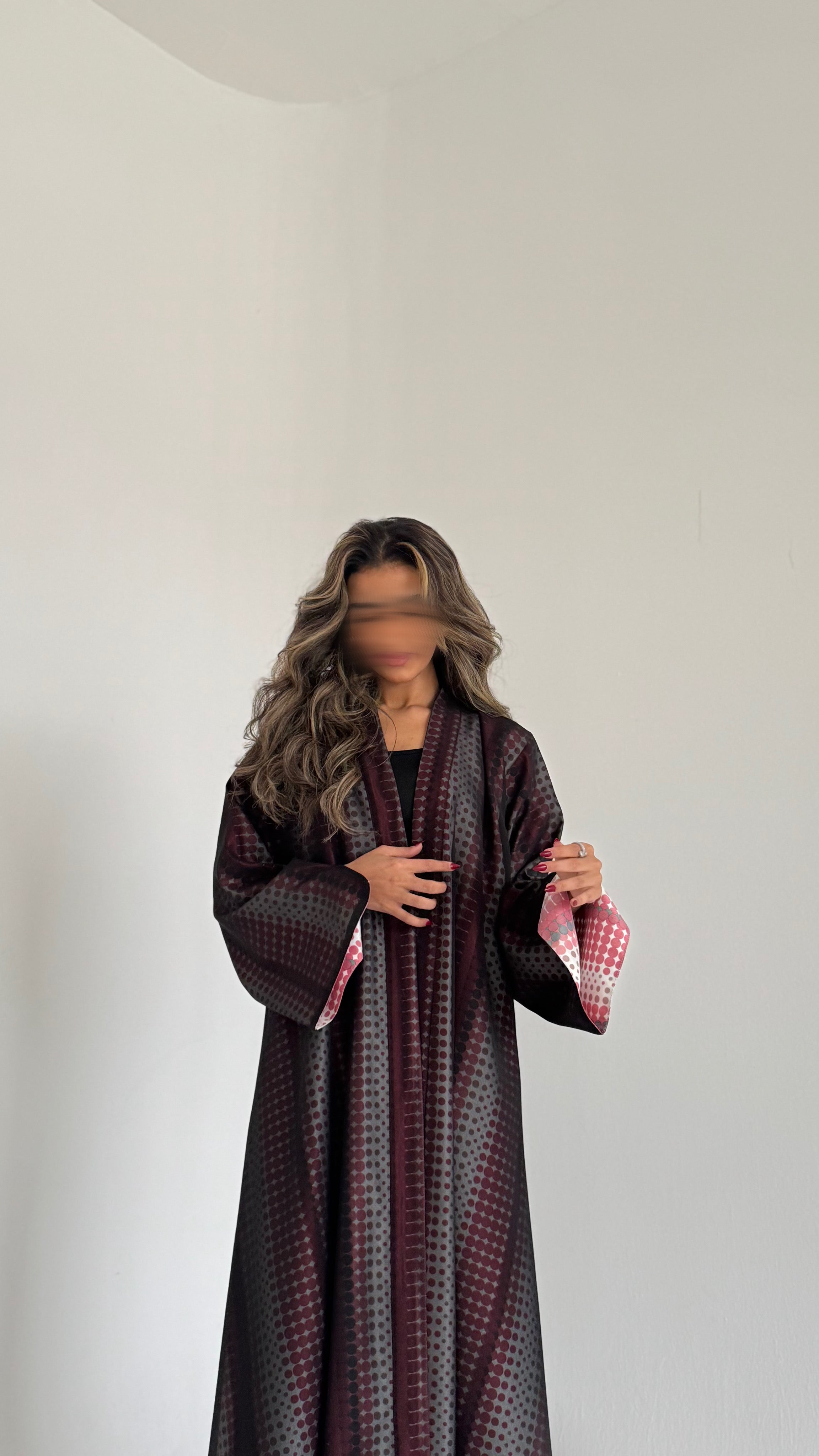MWT302 - عباية تفته منقط مع شيفون|Polka-Dot Taffeta Abaya with Chiffon - Aya