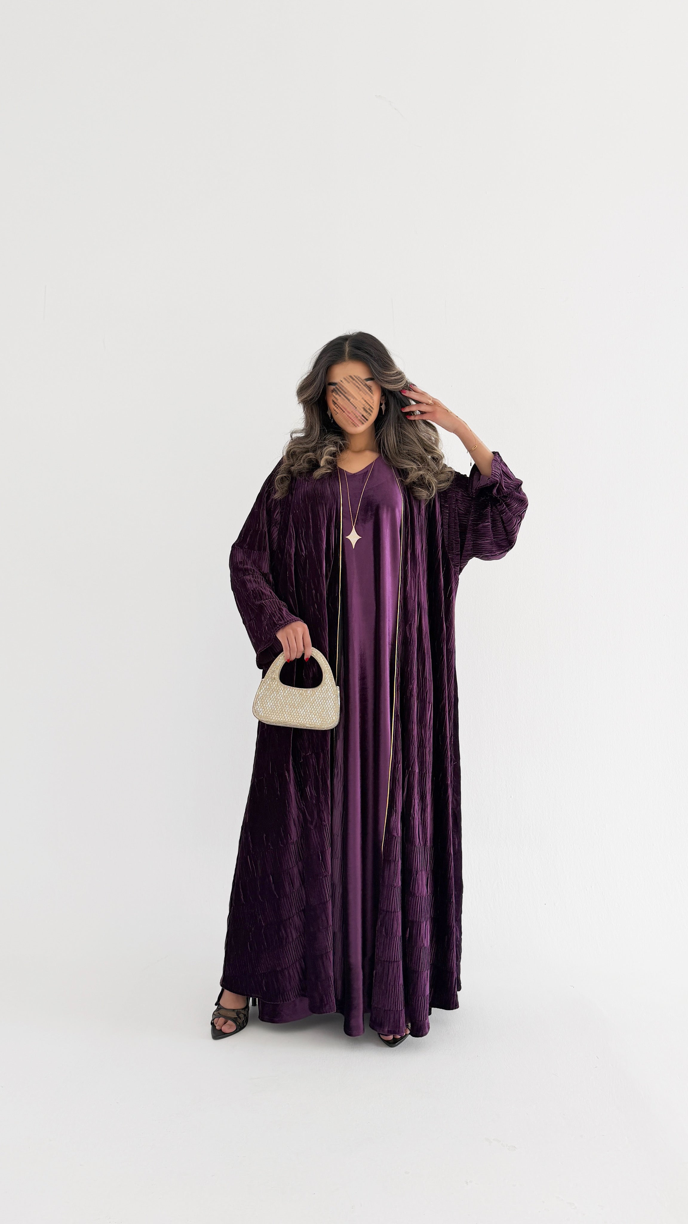 MWJ016 - جلابية شامواه مكسر بقطعتين فستان داخلي وقطعة من فوق - Aya