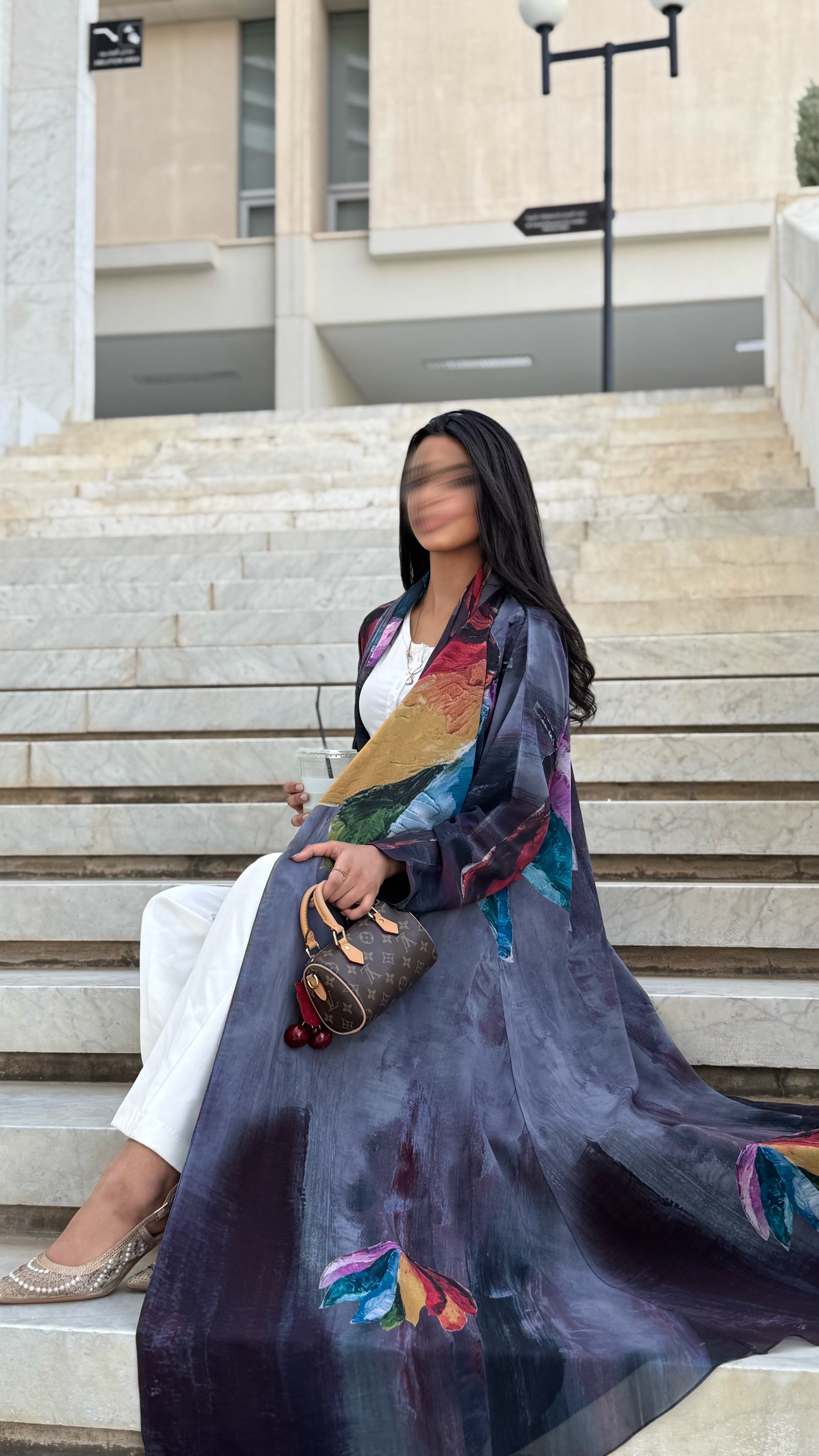 MW1561 - عباية شيفون مورد | Chiffon flowered abaya - Aya