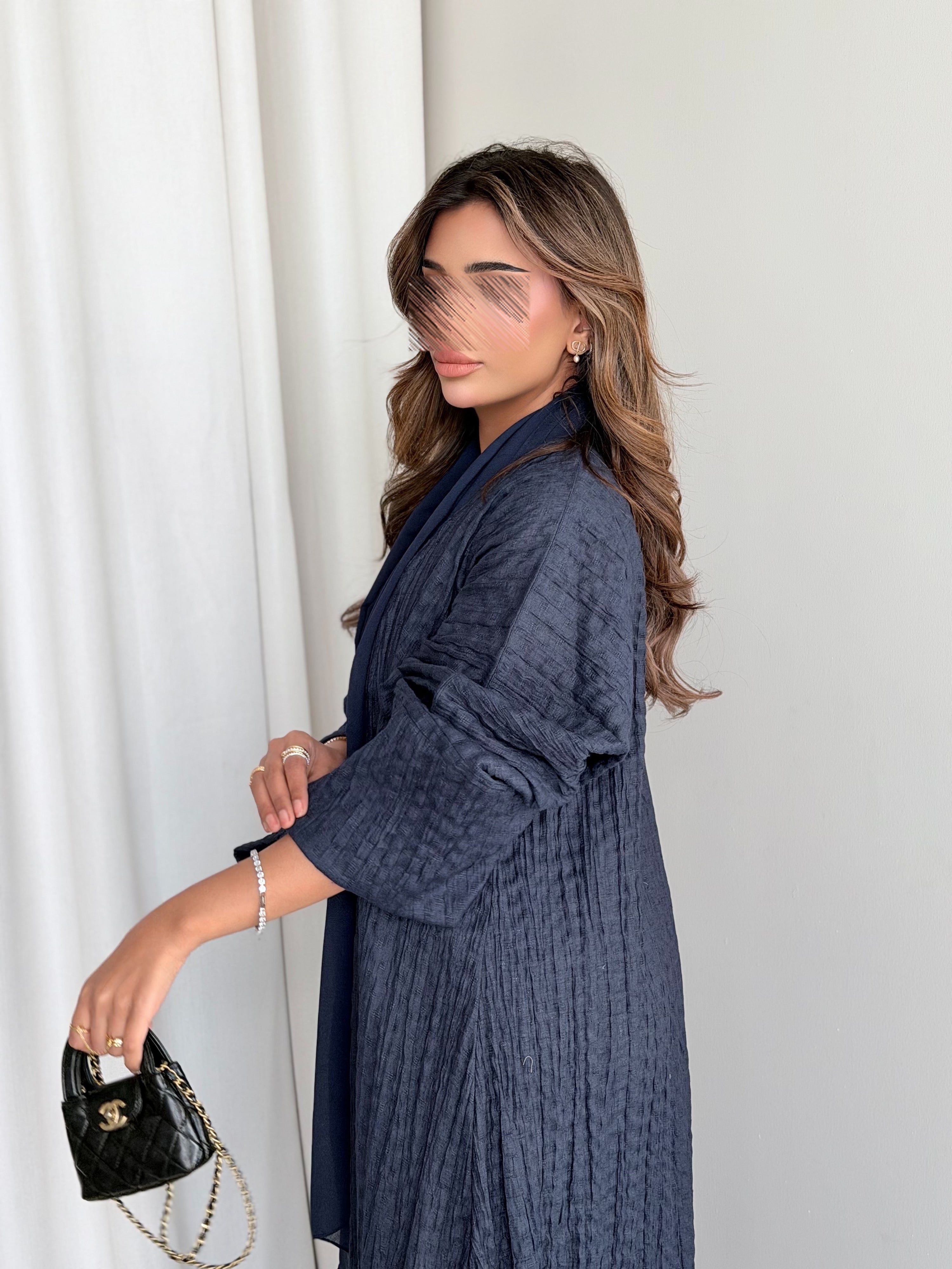 MWT5022 - قماش لينن كحلي فاتح قصة ربع كلوش - Aya