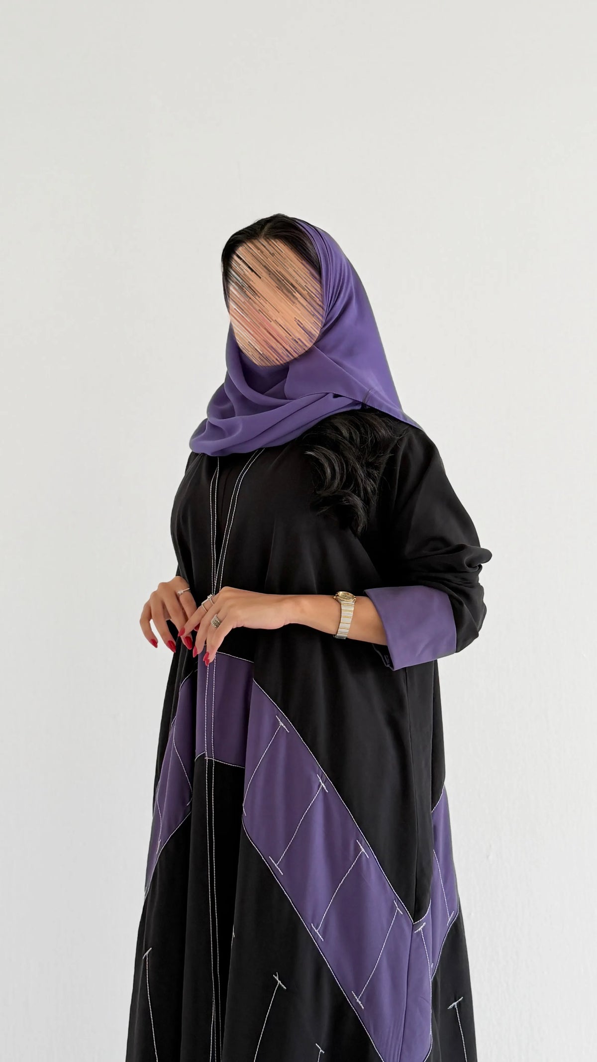 MWT4395 - عباية رايون نص كلوش بتطريز هندسي - Aya