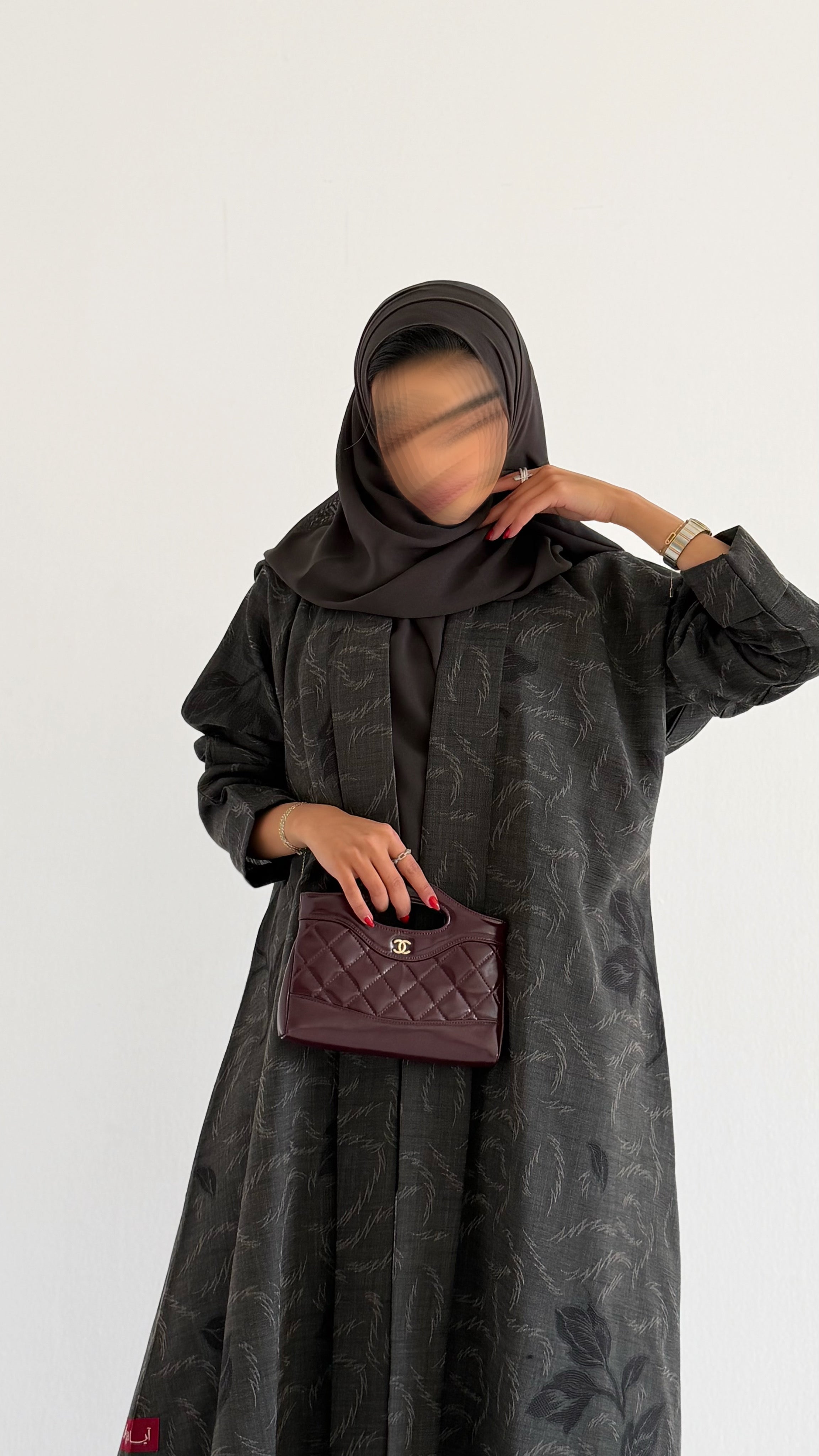 MWT607 - عباية لنن طباعة بني - Aya