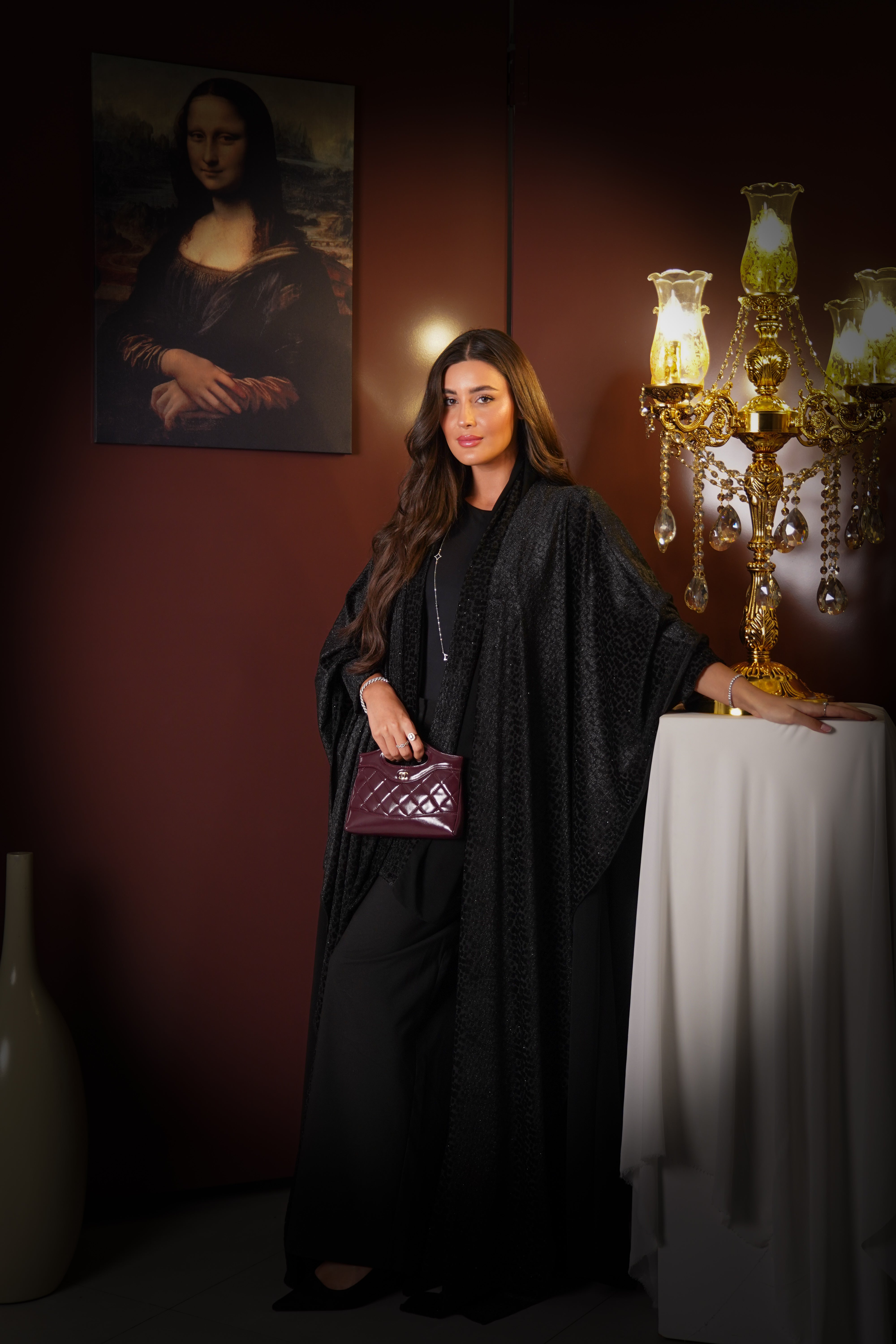 MWT828 - عباية مخمل شيفون لامعة|Gleaming Velvet Chiffon Abaya - Aya