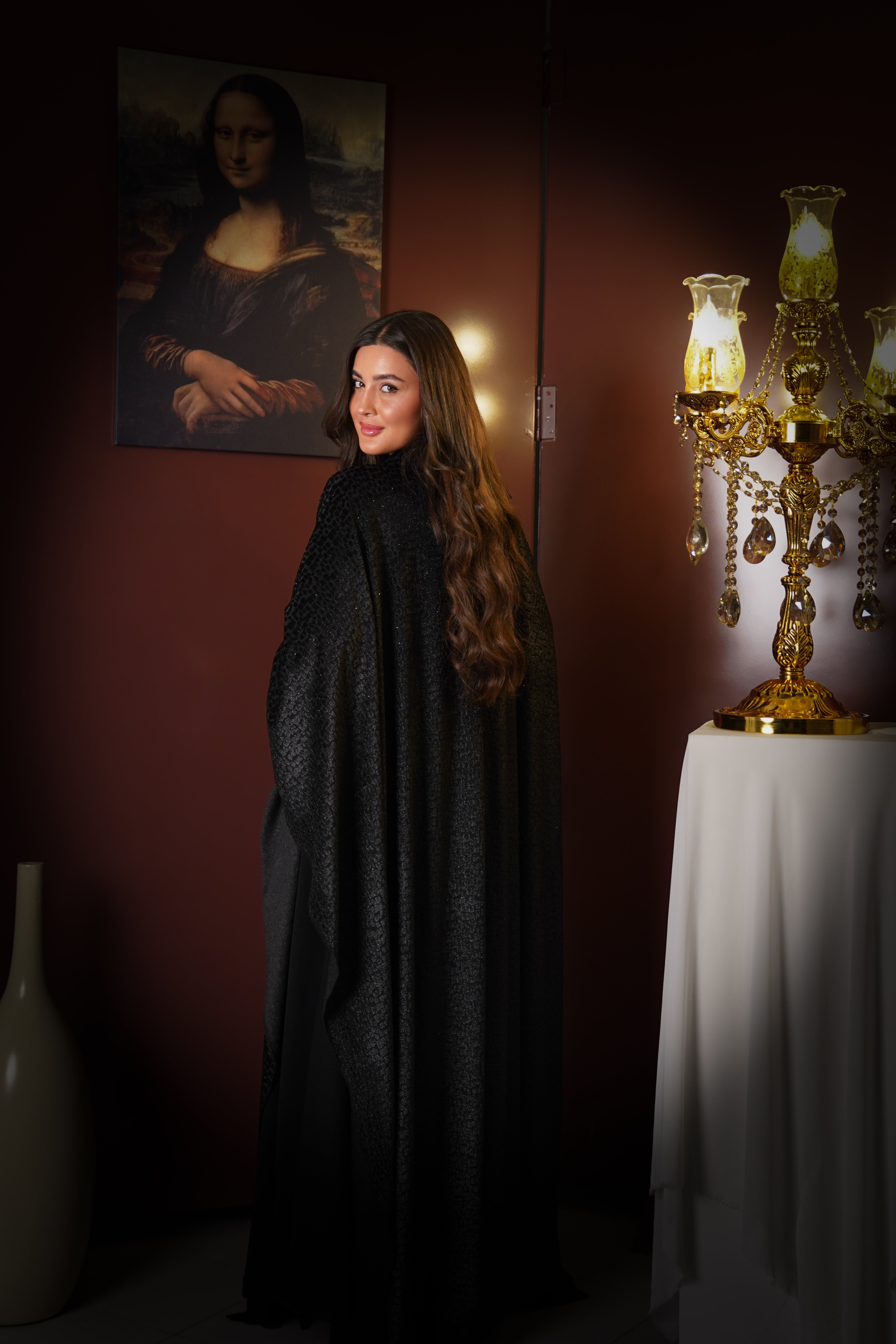 MWT828 - عباية مخمل شيفون لامعة|Gleaming Velvet Chiffon Abaya - Aya