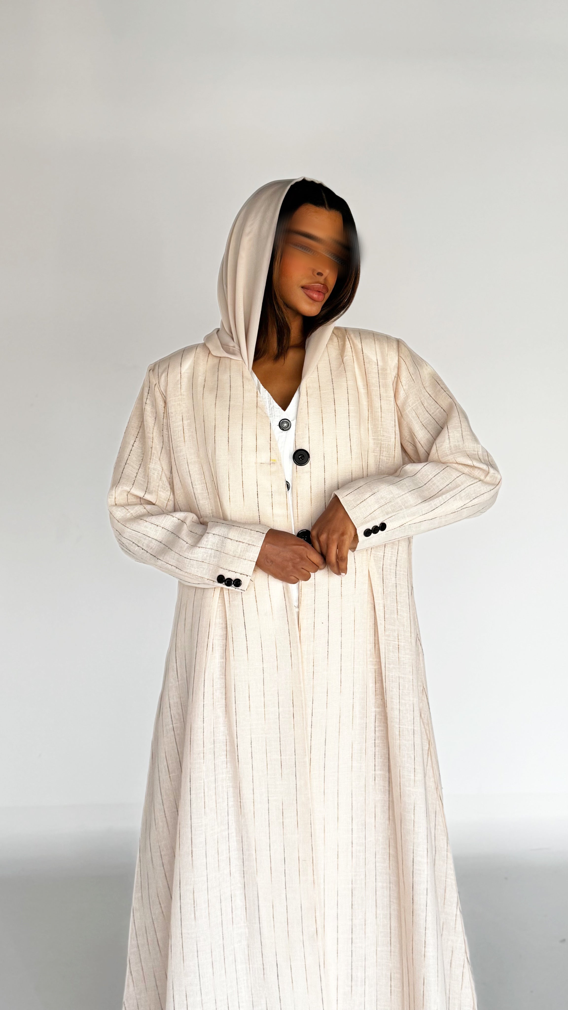 MW1757 - عباية بليزر لنن هندي مقلم - Aya