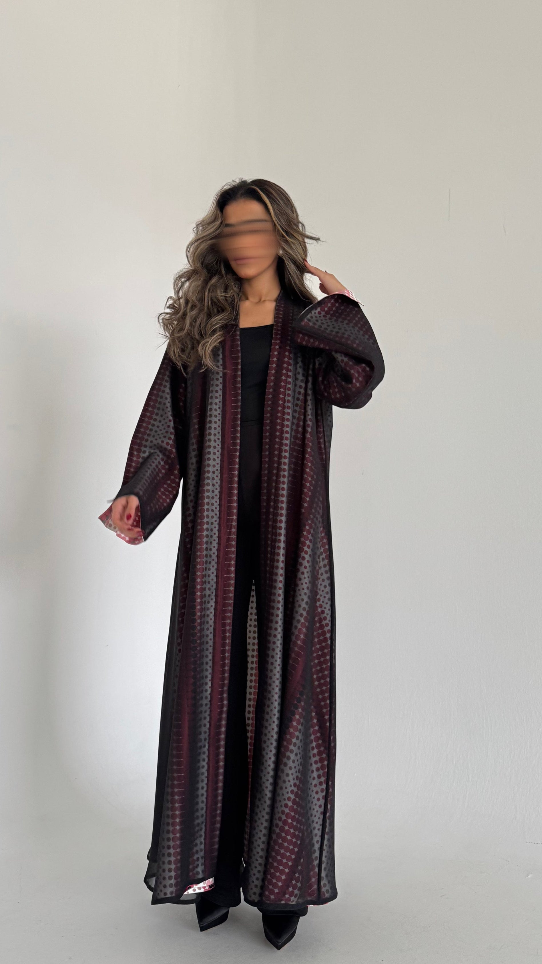 MWT302 - عباية تفته منقط مع شيفون|Polka-Dot Taffeta Abaya with Chiffon - Aya