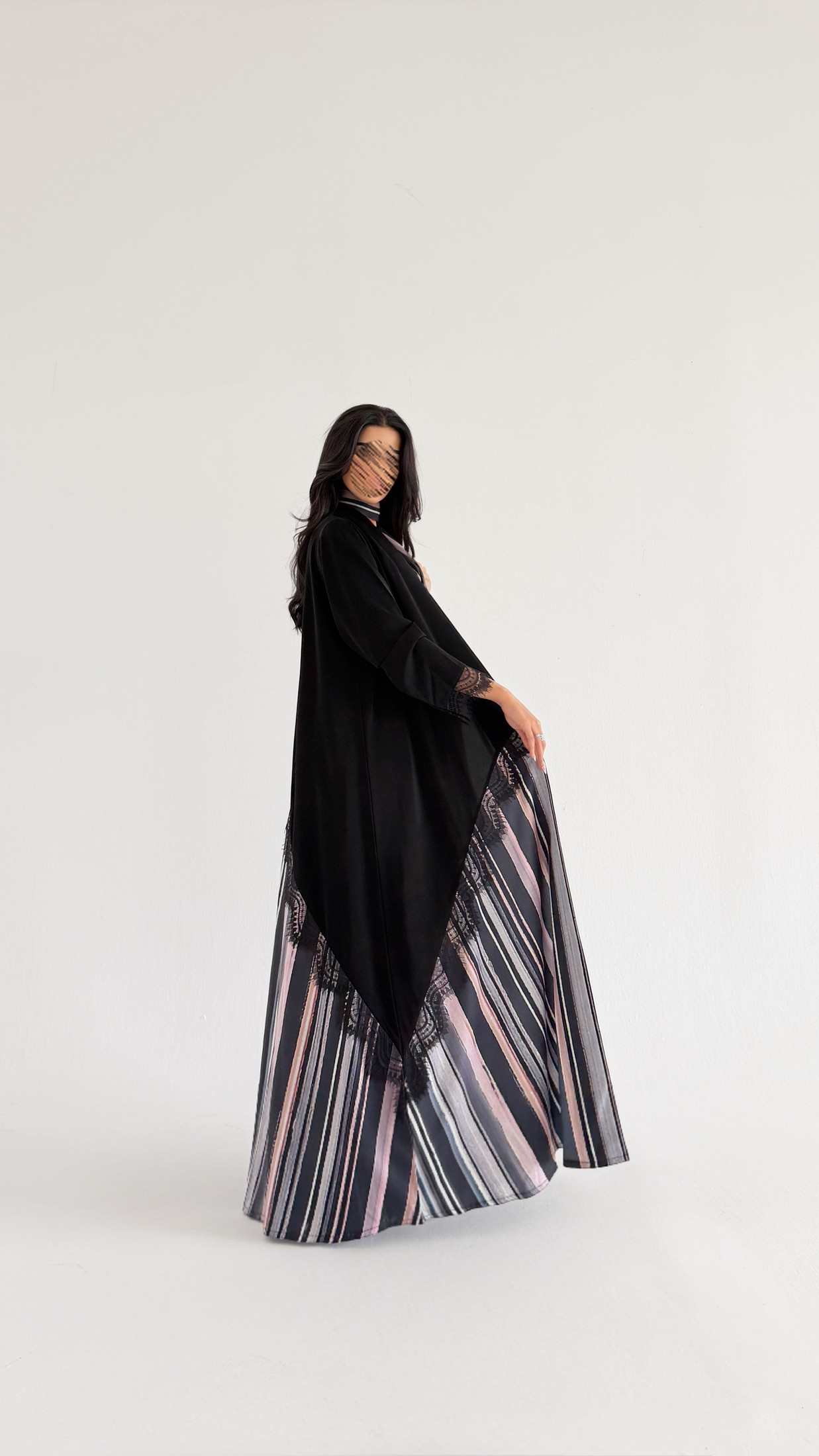 MWT1553 عباية كريب مع تدخيله طباعة - Aya