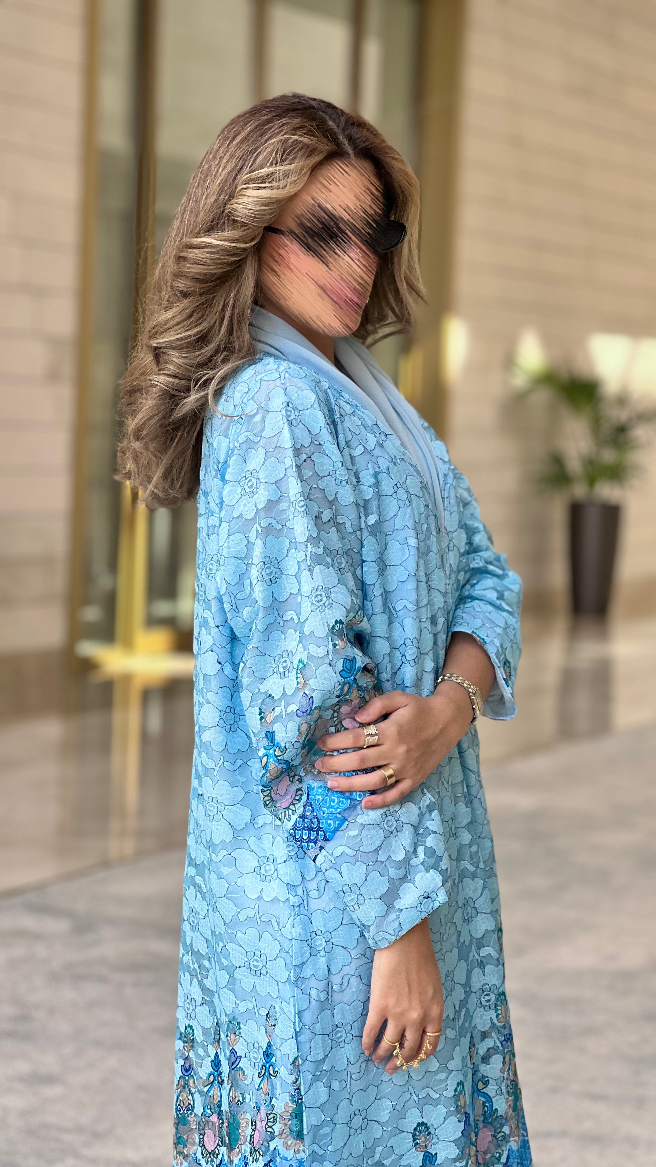 MWT484 - عباية دانتيل سماوي - Aya