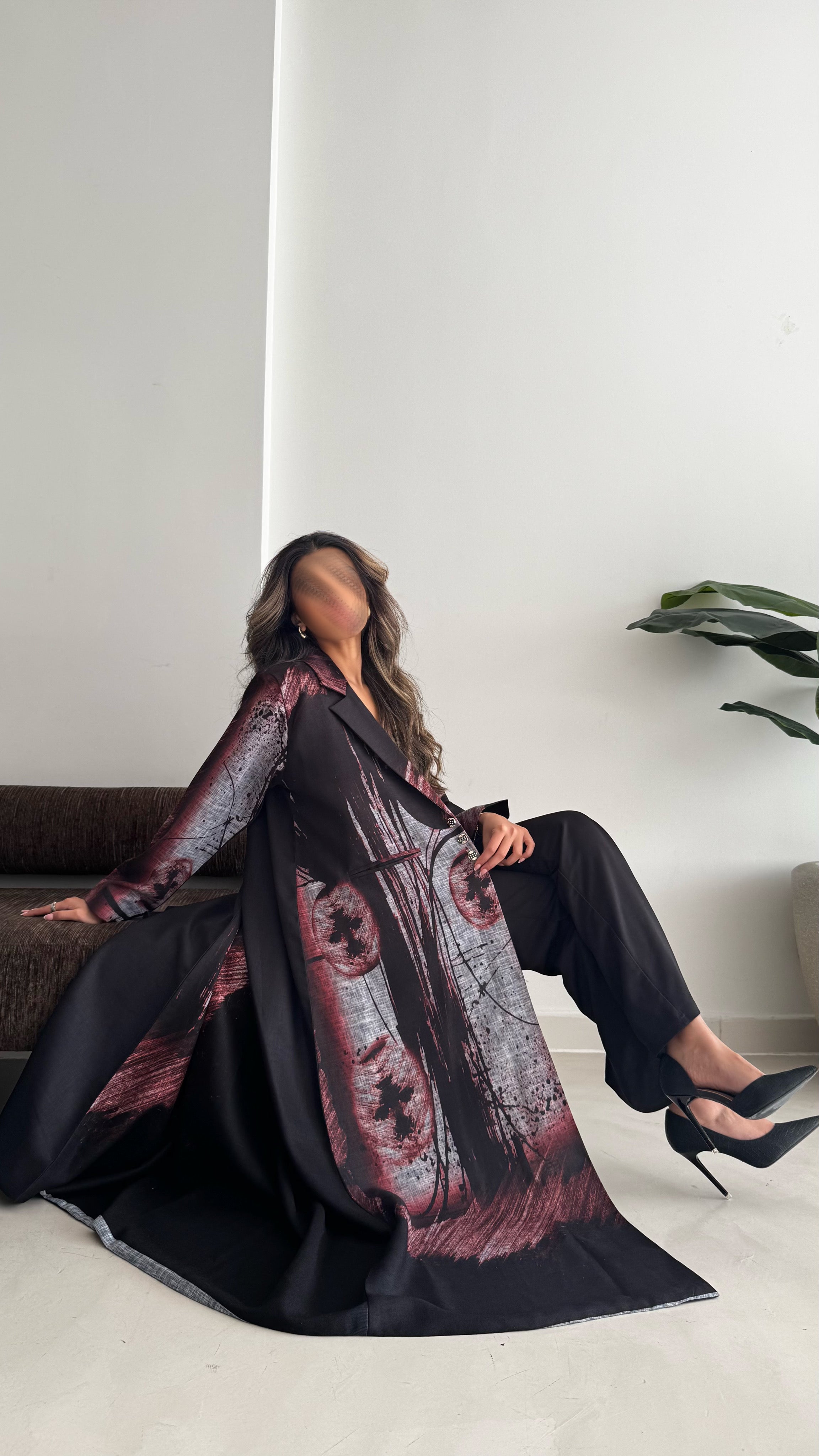 MWT838 - عباية بليزر طباعة | Printed Blazer Abaya - Aya