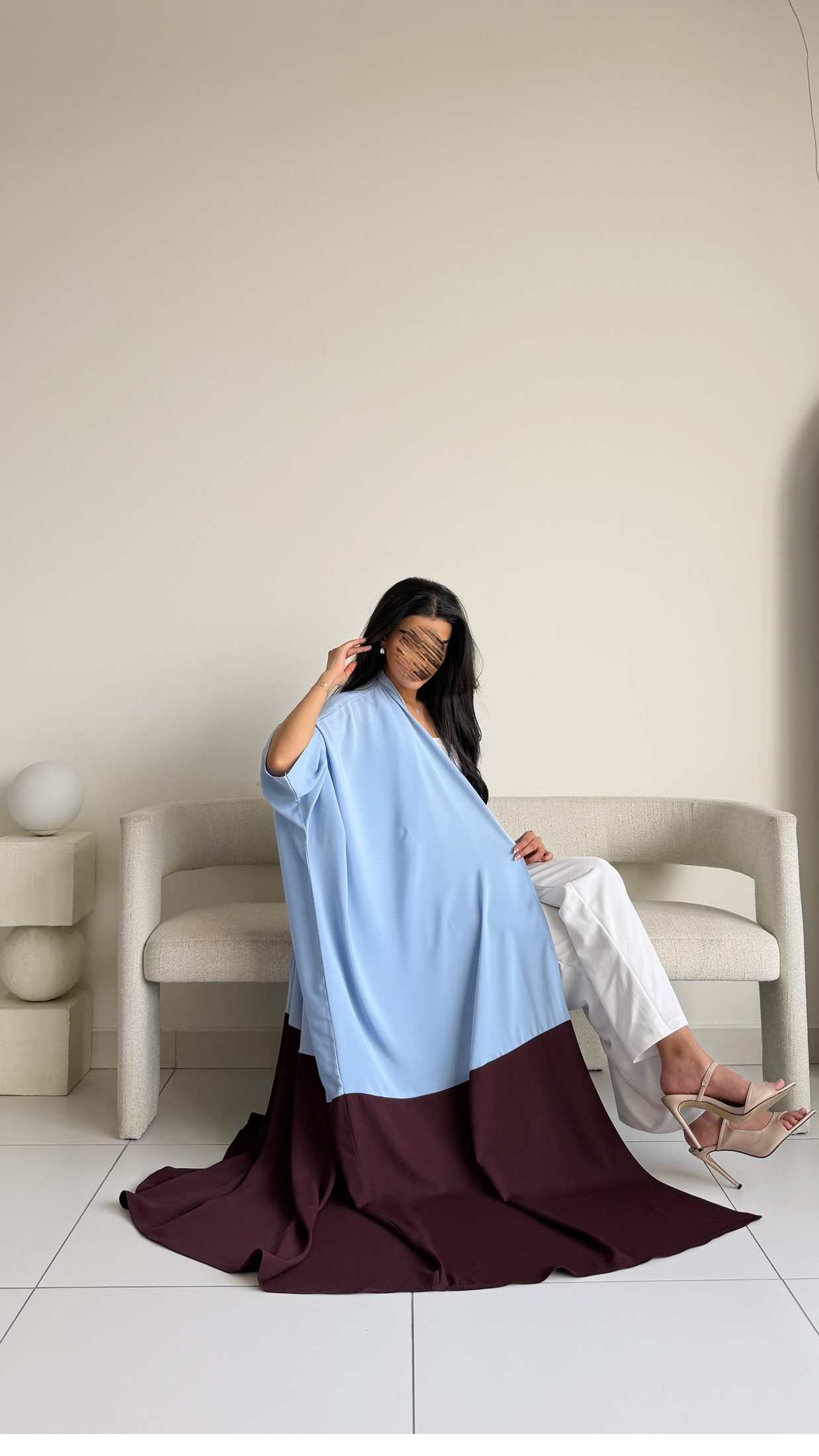 MW2165 - عبايه كريب مع اضافه لونين راقي وحصري - Aya
