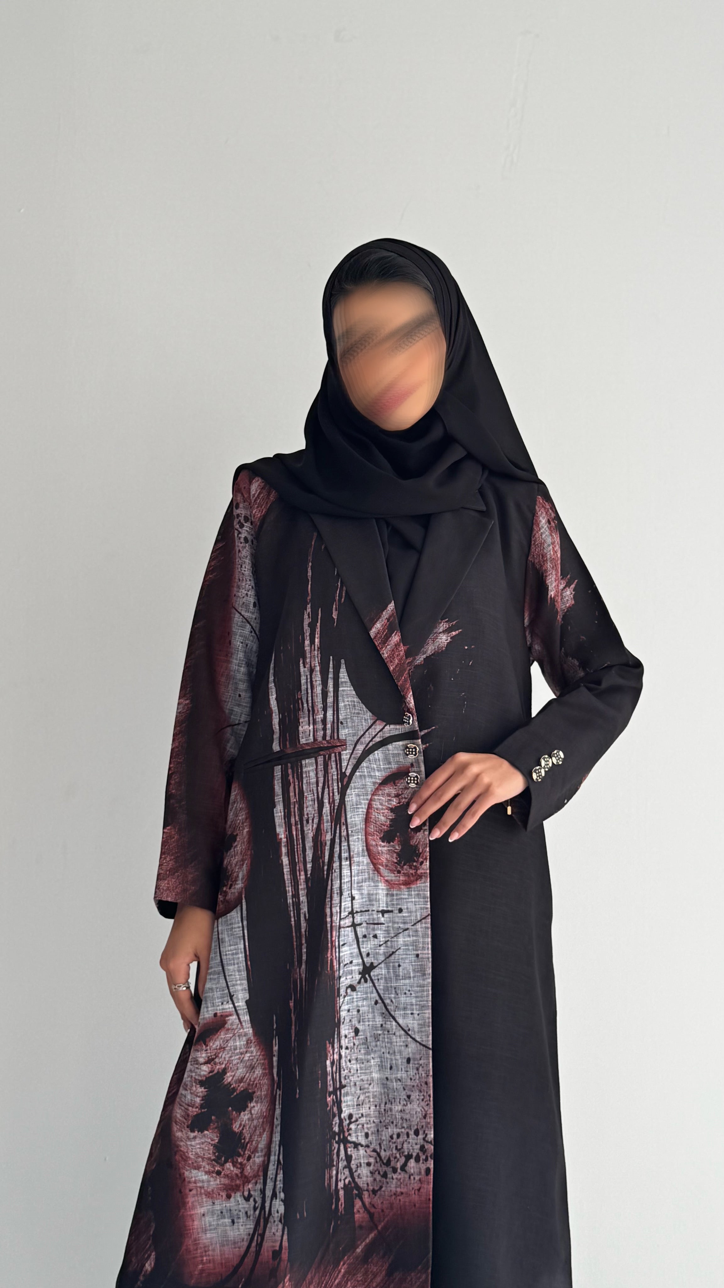 MWT838 - عباية بليزر طباعة | Printed Blazer Abaya - Aya