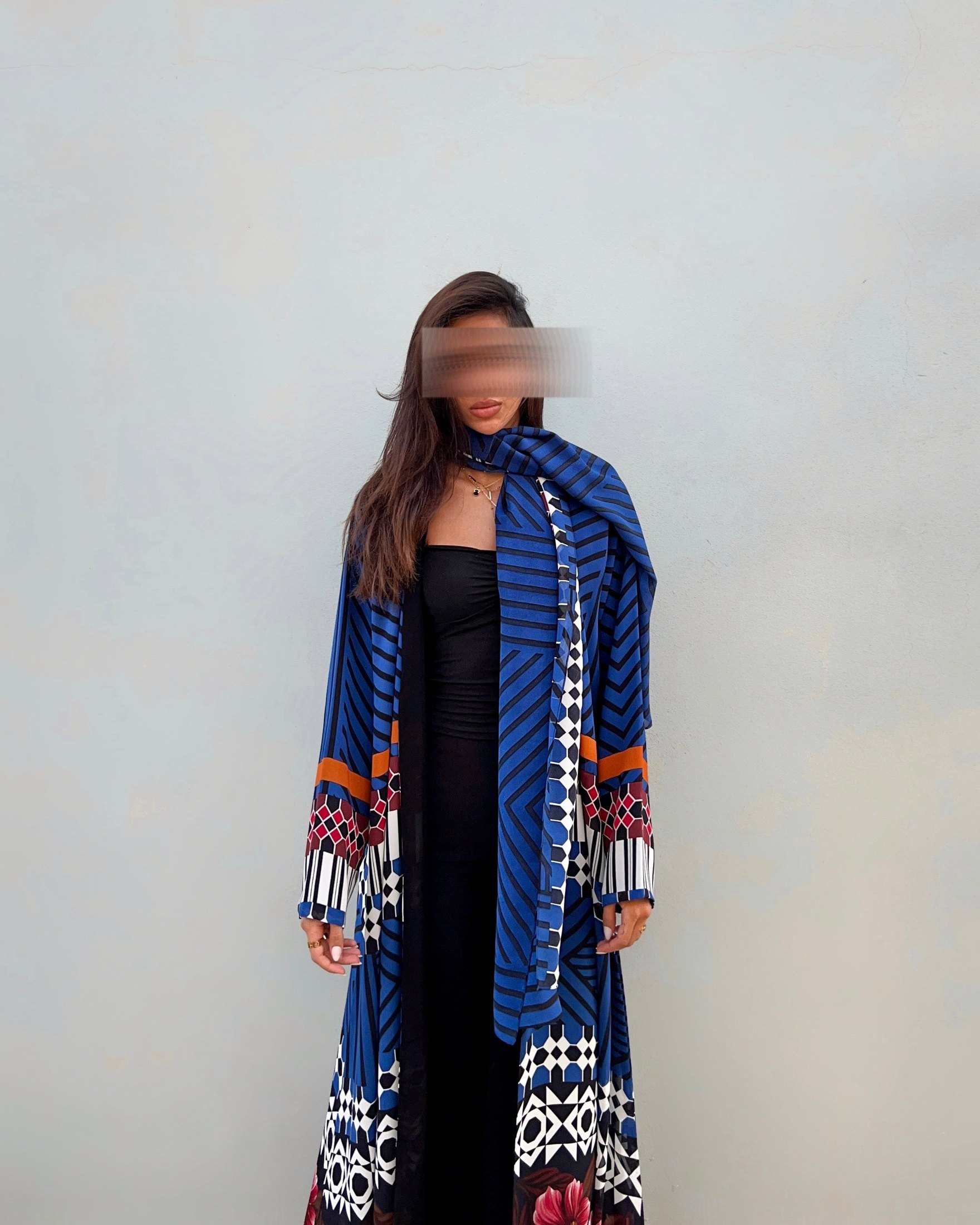 MWT457 - عبايه طباعه ازرق - Aya