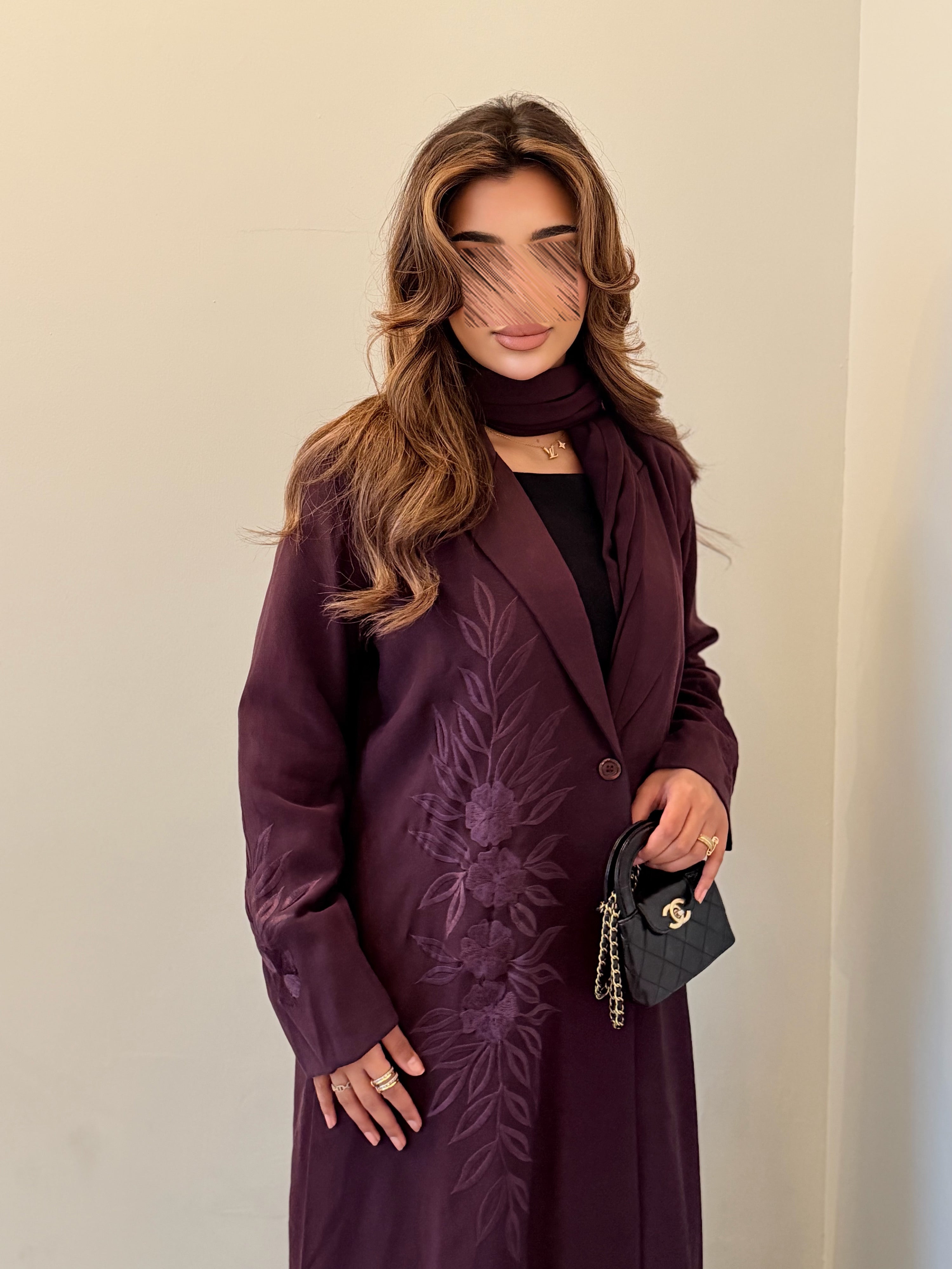 MWT519 - عباية بليزر بتطريز موف - Aya