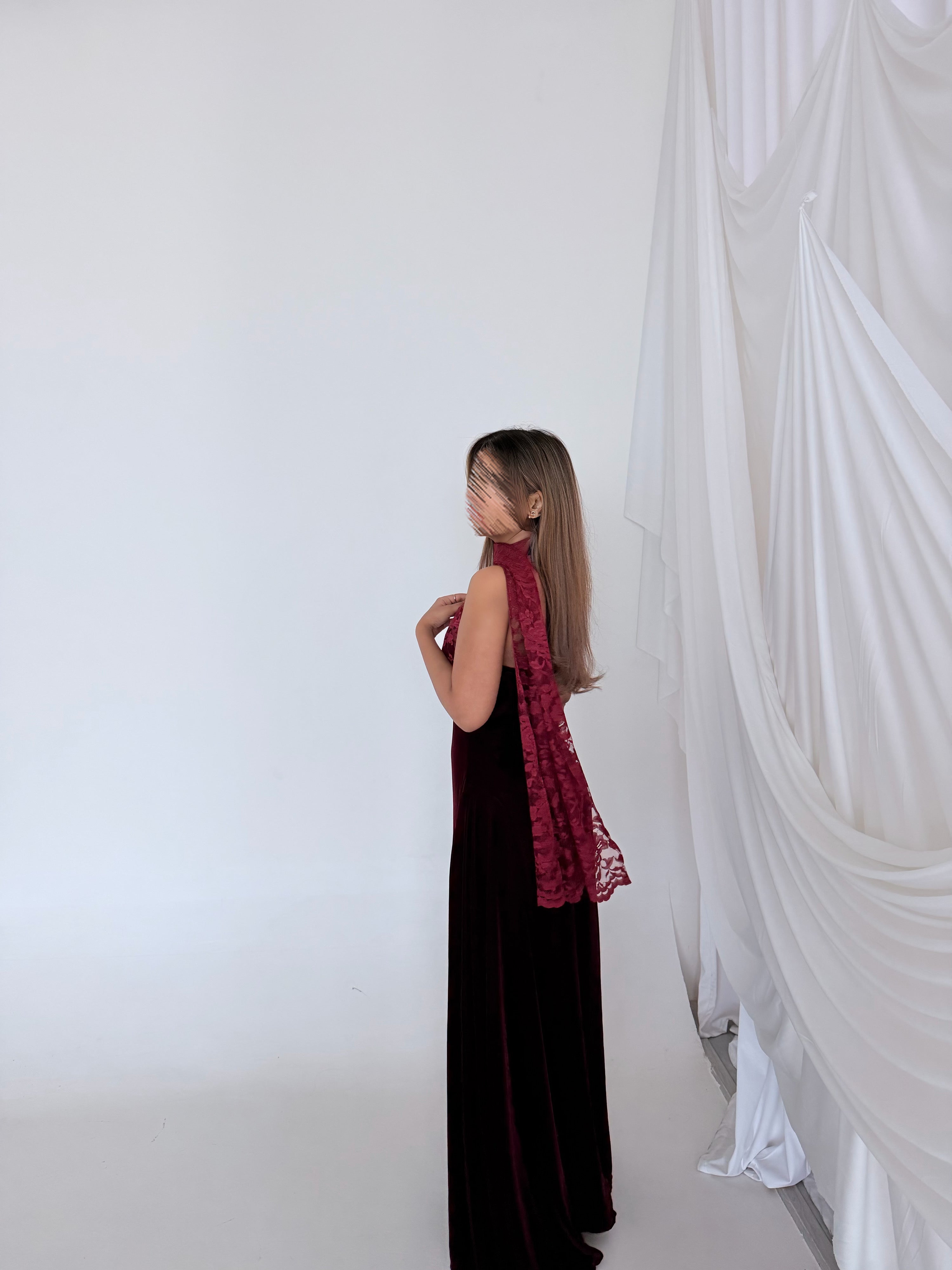 MWJ028 - جلابية عنابي دانتيل عنابي - Aya