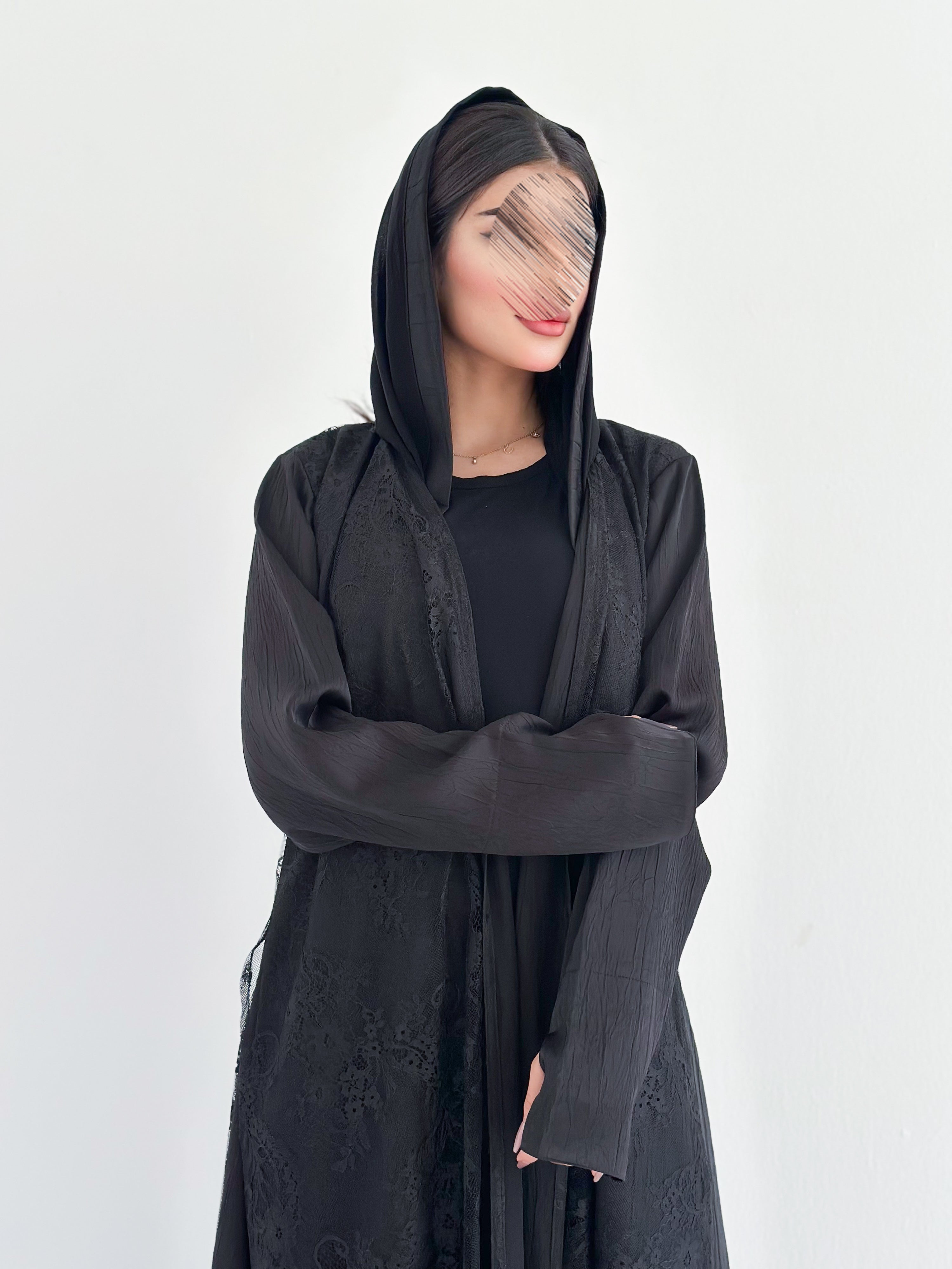 MW2115 - عباية جاكار بقصة نص كلوش مع اضافة الدانتيل عصرية - Aya