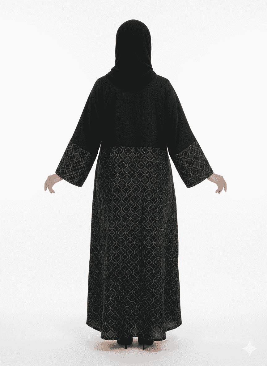 MWT389 - عباية اسود مع تدخيلة - Aya