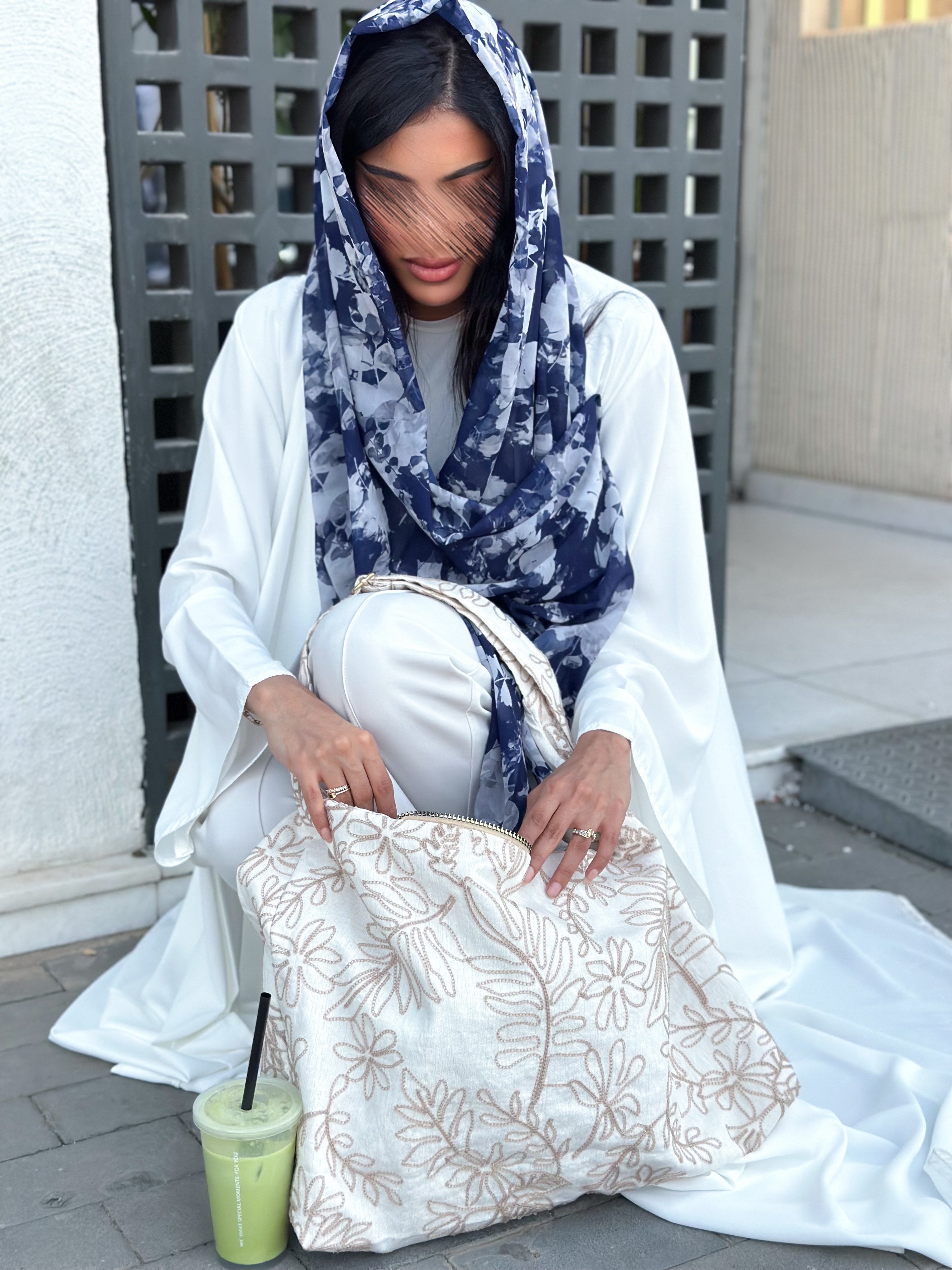 MWB0400 - شنطة هوبو كتان مطرز - Aya