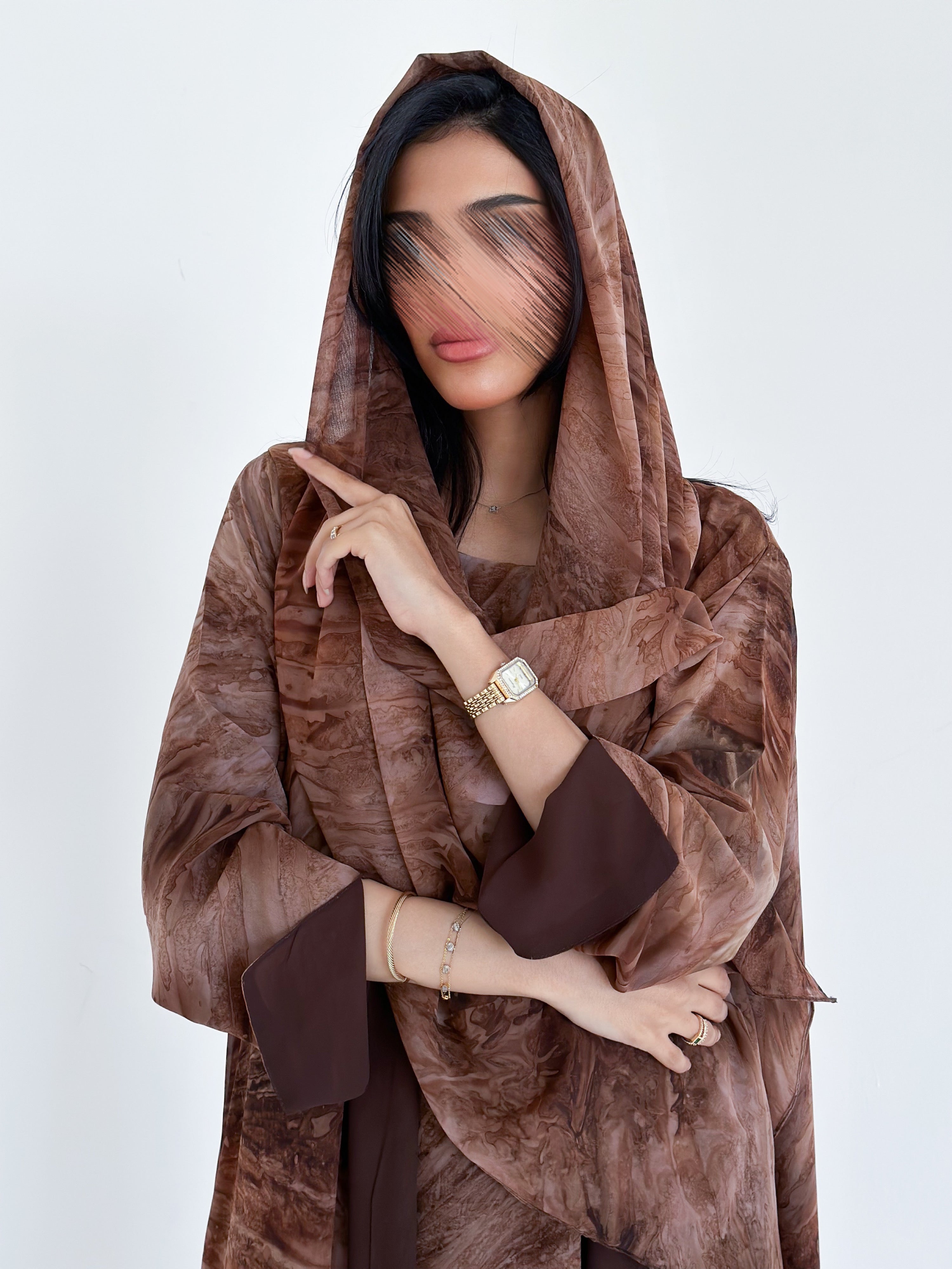 MW1337 - عباية وفستان وطرحة مطبوعة - Aya