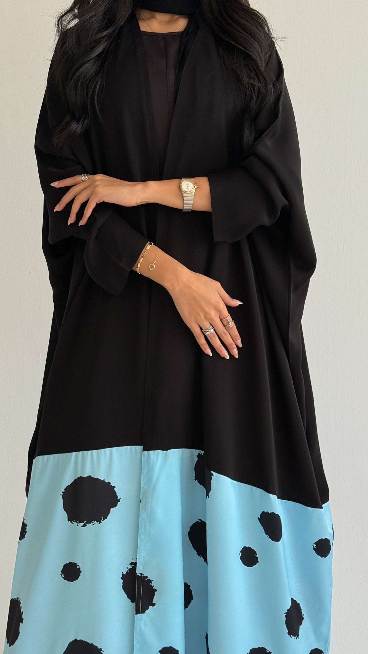 MWT2150 - Black crepe abaya with printed crepe
