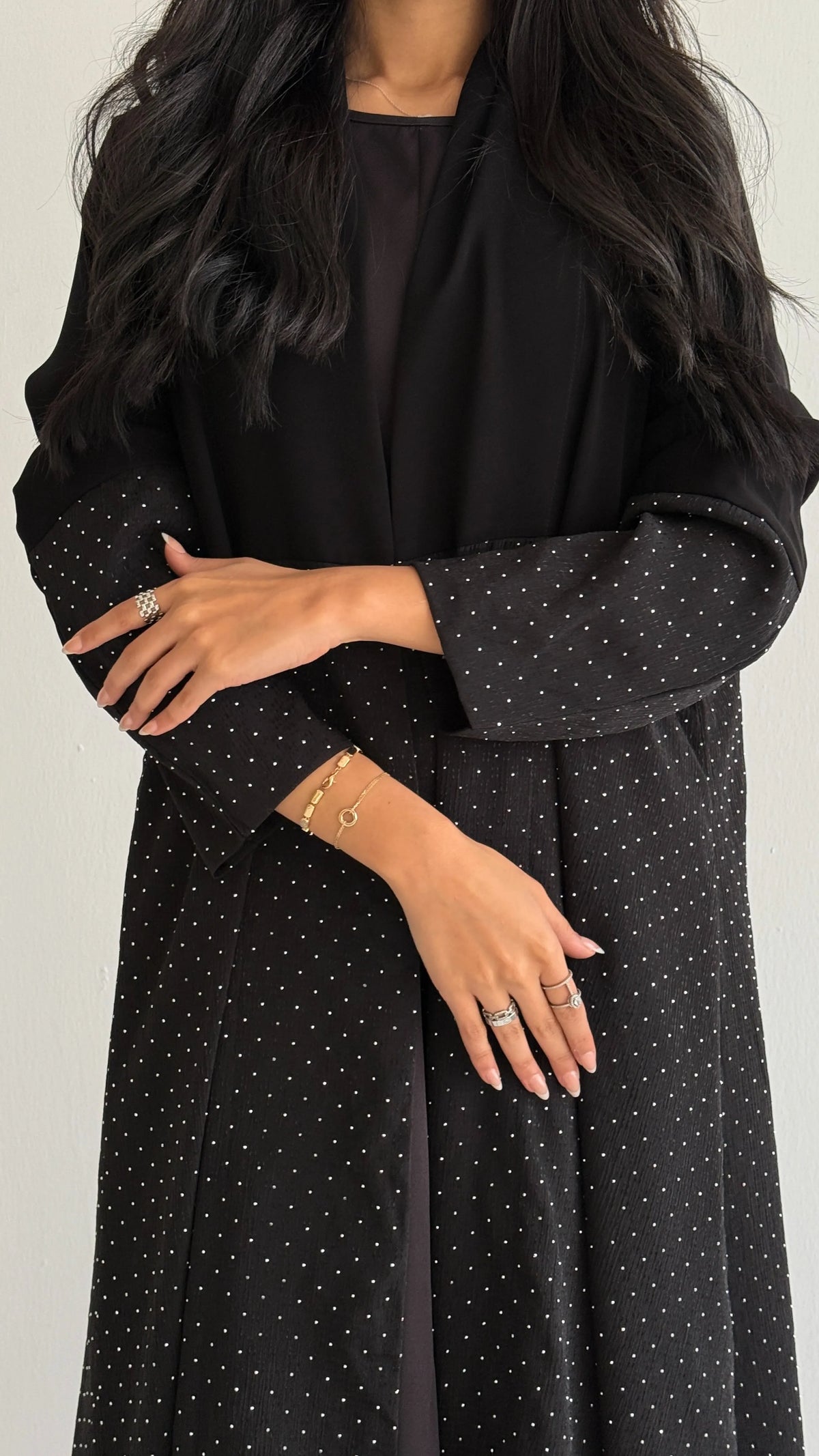 MWT1260 - عبايه اسود بتدخيله شيفون لمعة راقي - Aya
