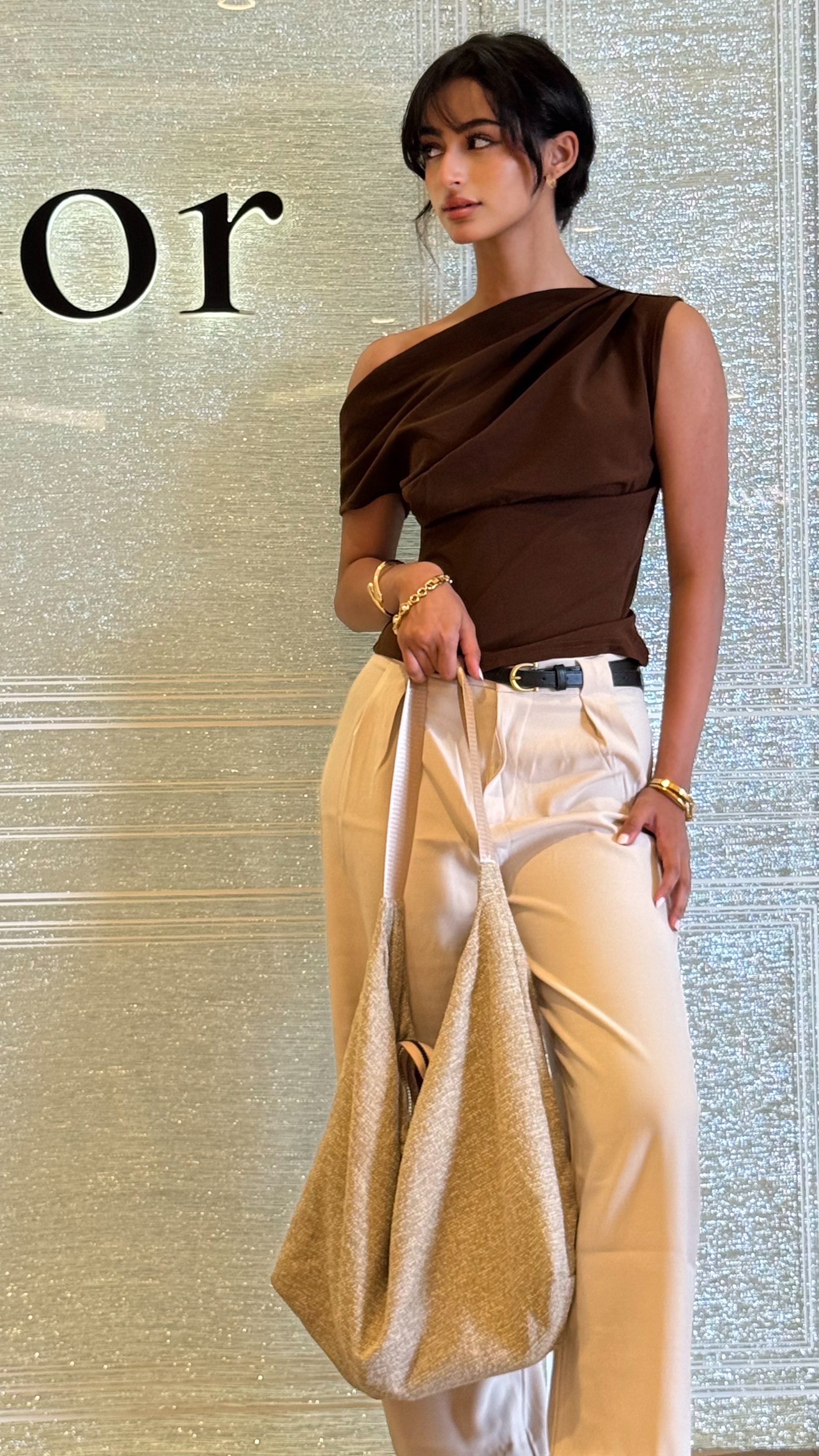 MWB0800 -  شنطة هوبو كتان  سميكة وعملية بيج - Aya