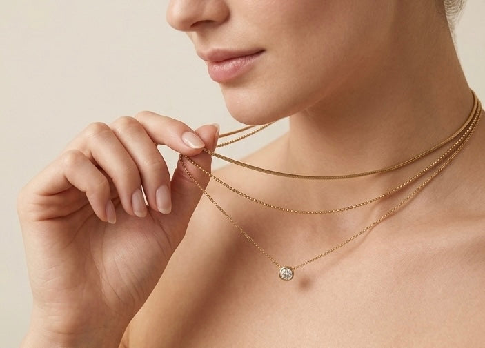 MWAC018 - عقد متعدد الطبقات مطلي ذهب 18بحجر زركون - Aya